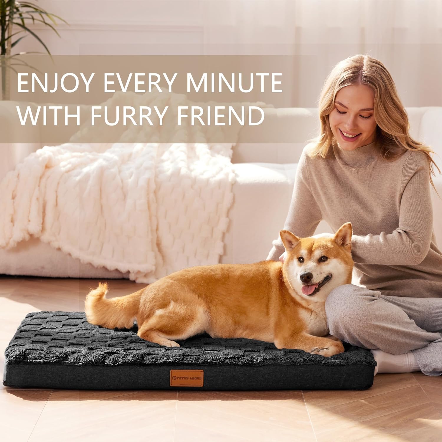Patas Lague Orthopedic Jumbo Dog Bed for Extra Large Dogs 56''X40'', Waterproof Soft Warm Comfortable Egg Crate Foam Jumbo Pet Beds Mat with Removable Washable Cover and Nonskid Bottom, Black