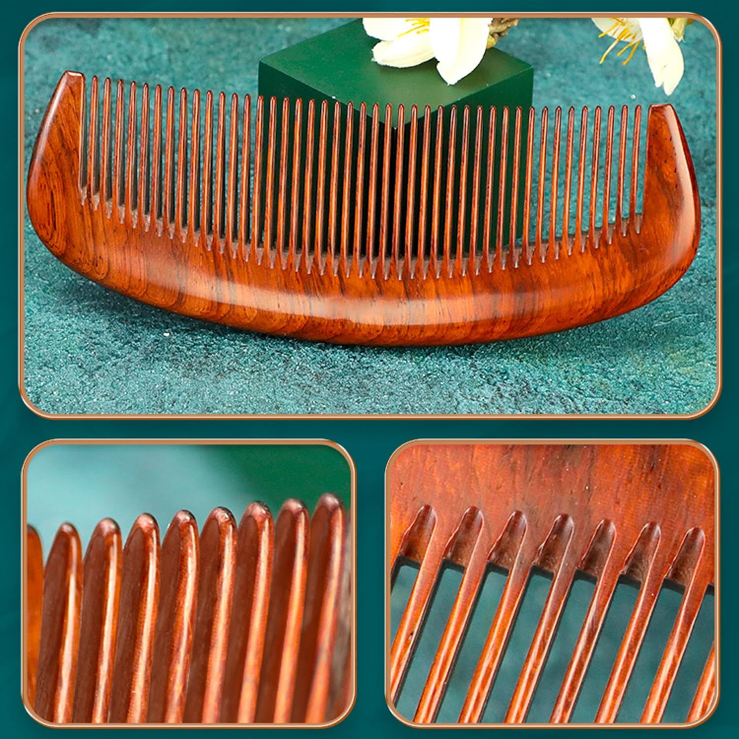 Peine para el Cabello de Palisandro Hecho a Mano, Peine de Madera de Dientes Finos portátil para desenredar, peines para el Cabello de Madera Natural sin estática