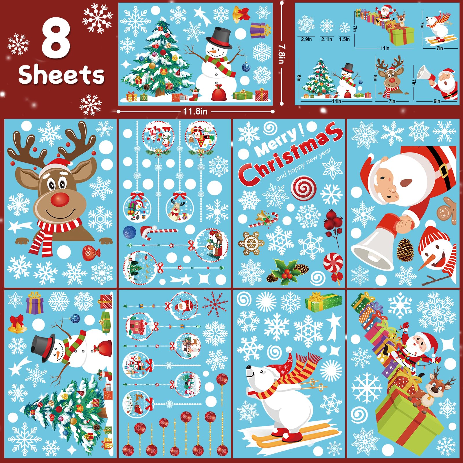 Christmas Window Stickers, 152 Pcs Reusable Window Clings Snowflake Decal - Image 2