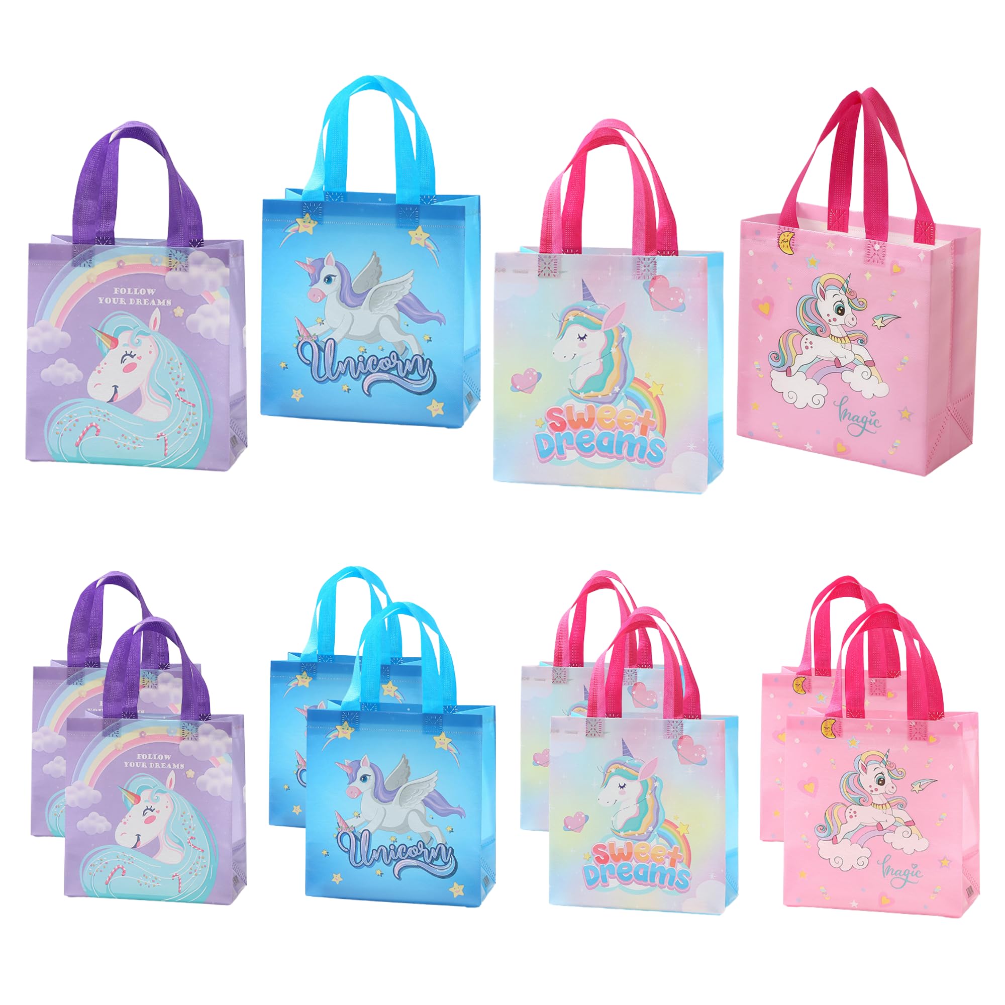 FINEMOE Pack of 12 Small Return Gift Bags for Kids, Unicorn & Dinosaurs Theme, Canvas Return Gift Bag for Birthday, Kanya Pujan, Christmas & Party Favors, Multicolor Gift Cover Small Handbag, Age 2-12 (Unicorn)