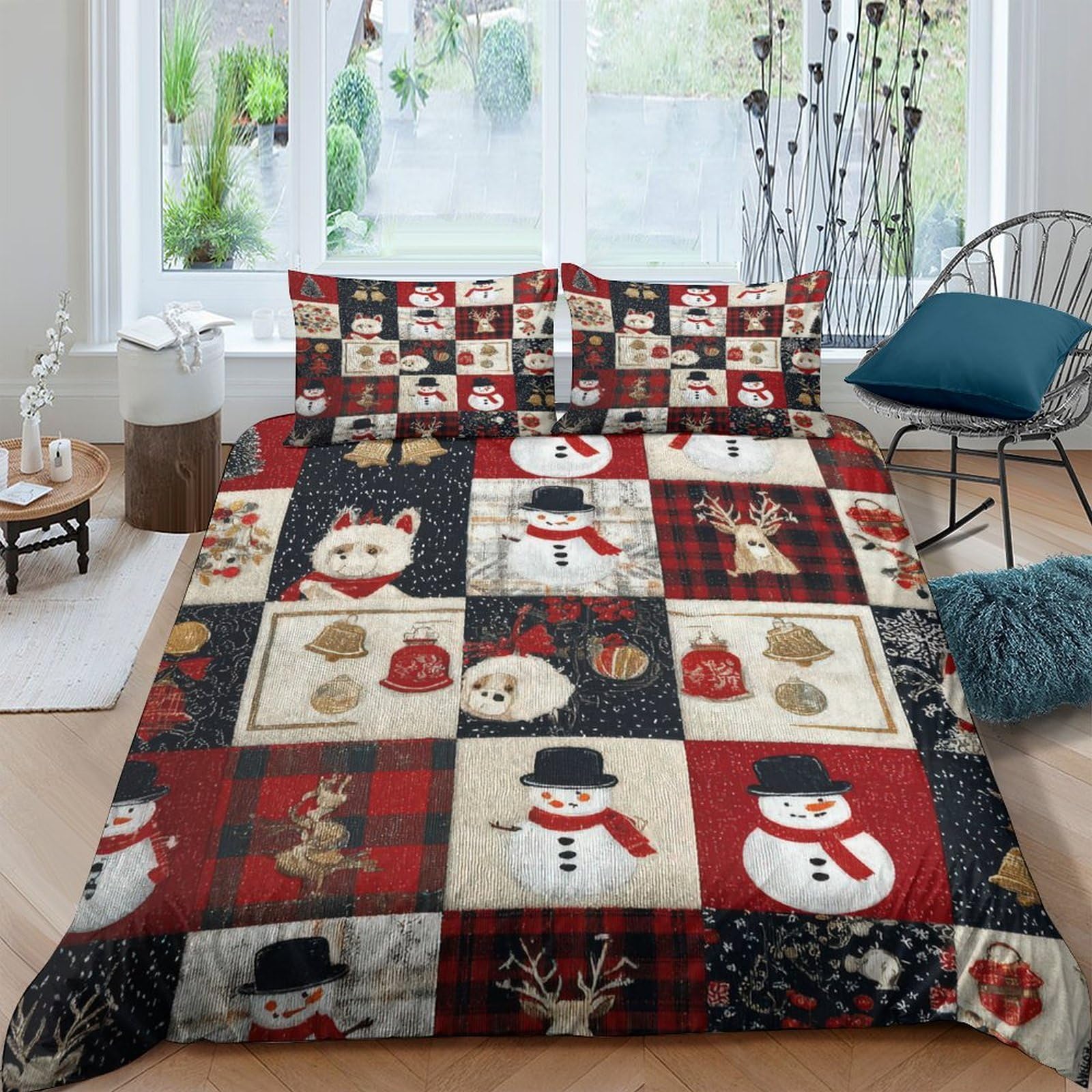 Ctjqhvkz Style-3 3D Printed Christmas Snowman Fitted Sheet Microfiber Soft Festive Patchwork Bed Cover For Bedroom Guest Room Decor Single（135X200cm）