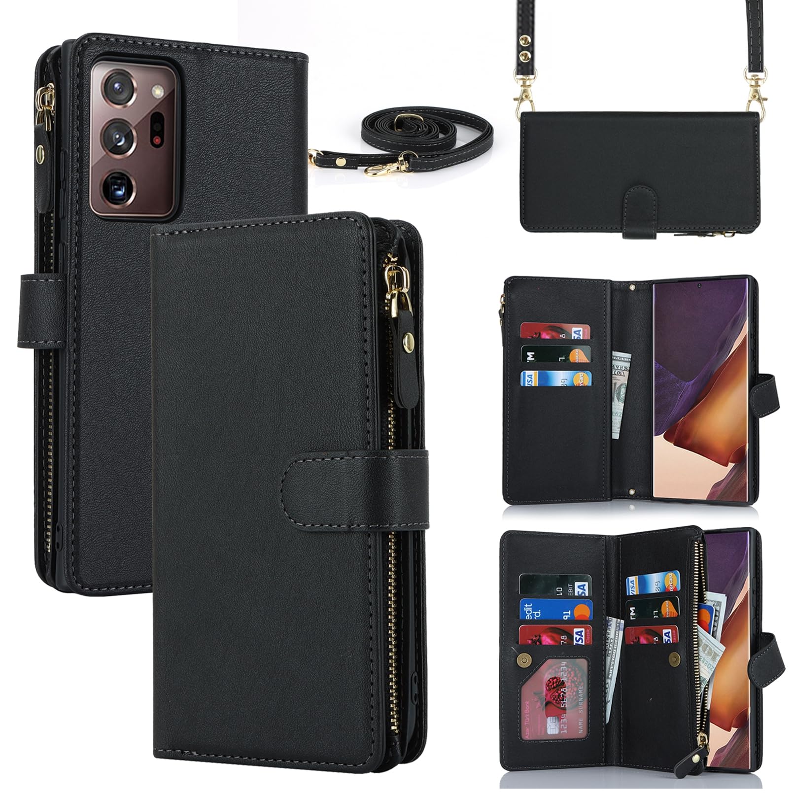 Jaorty for Samsung Note 20 Ultra Crossbody Phone Cases with Strap Lanyard,Galaxy Note 20 Ultra Wallet Case for Women Men with Card Holder,PU Leather Kickstand Zipper Pocket Purse,6.9