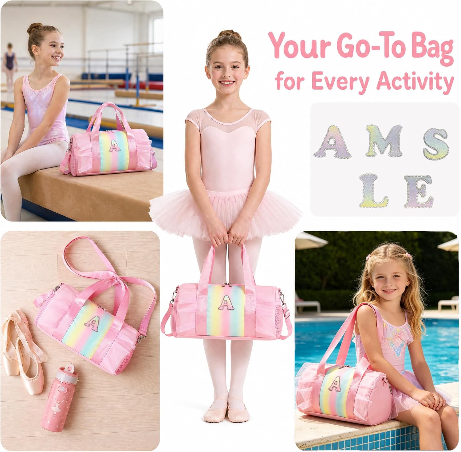 Personalized Dance Bag for Girls 4-6 Kids Duffle Gym Ballet Bag,Letter S