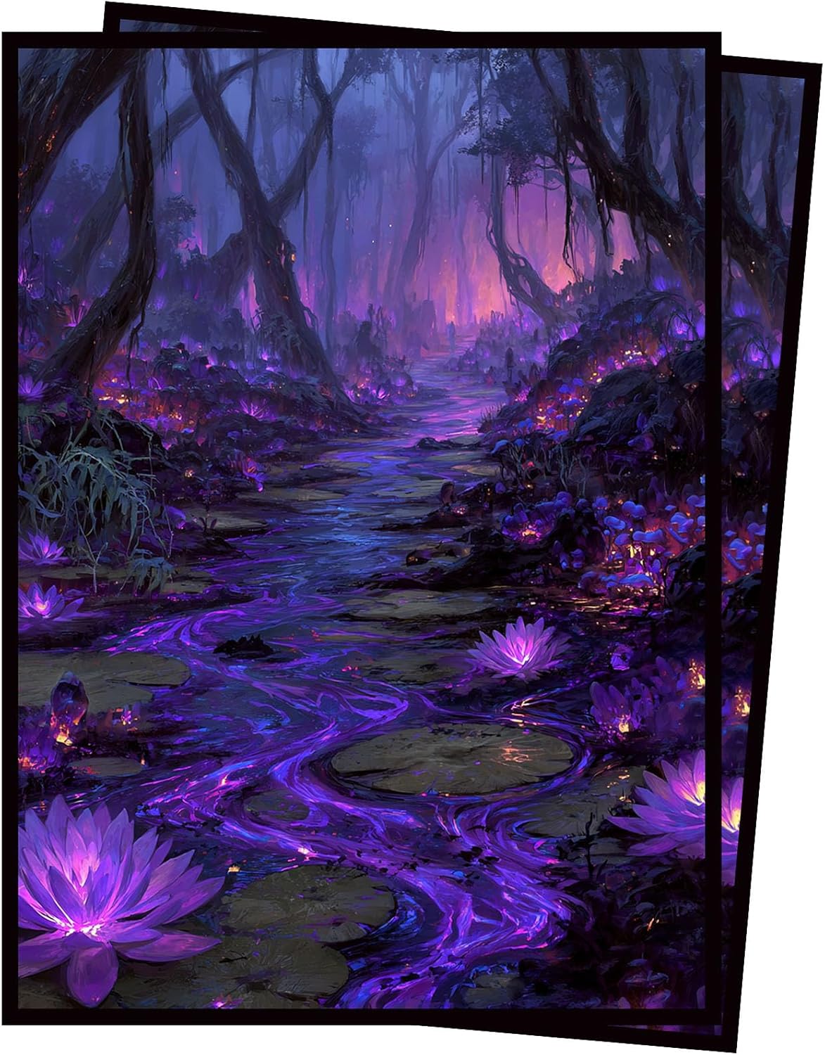 Card Sleeves for (MTG) - 100 Full Art Panoramic Lands,MTG lorwyn Premium Matte, 5 Color Landscape Art (Black)