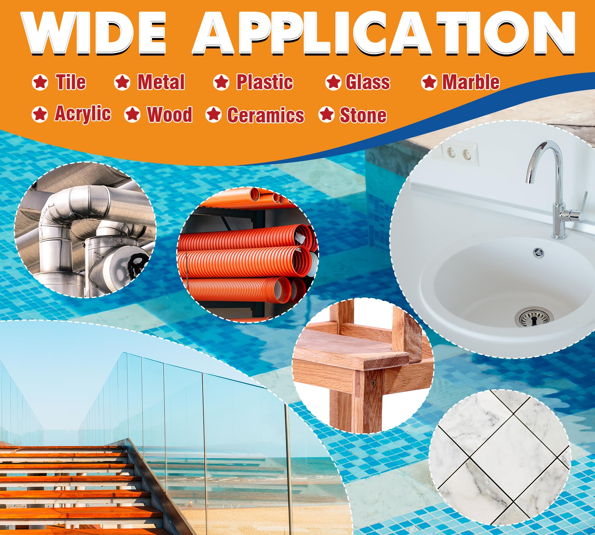 Stucco Epossidico Bianco 340g, Kit Riparazione Piscine Sott’Acqua e Sopra, Stucco 2 Parti per Perdite, Crepe e Sigillatura, Adesivo per Piastrelle, Calcestruzzo, Cemento, Legno, Metallo, Ceramica