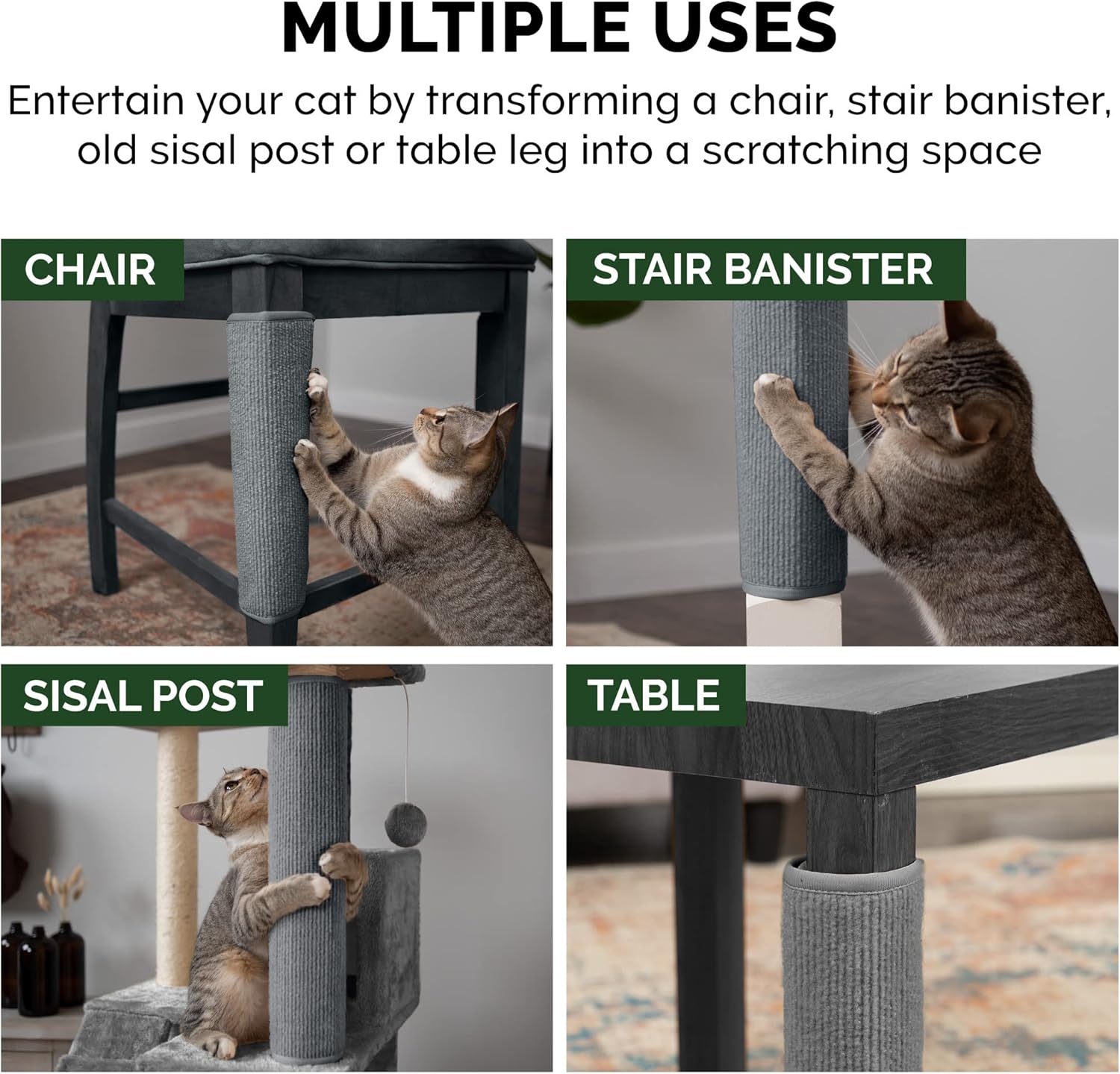 Furhaven Wrap Around Scratching Post Cover for Indoor Cats, Fits Posts Up to 3.5" Diameter, Durable & Less Mess - Tiger Tough Carpet Scratch Mat - Gray, Extra Large/XL (Pack of 3)