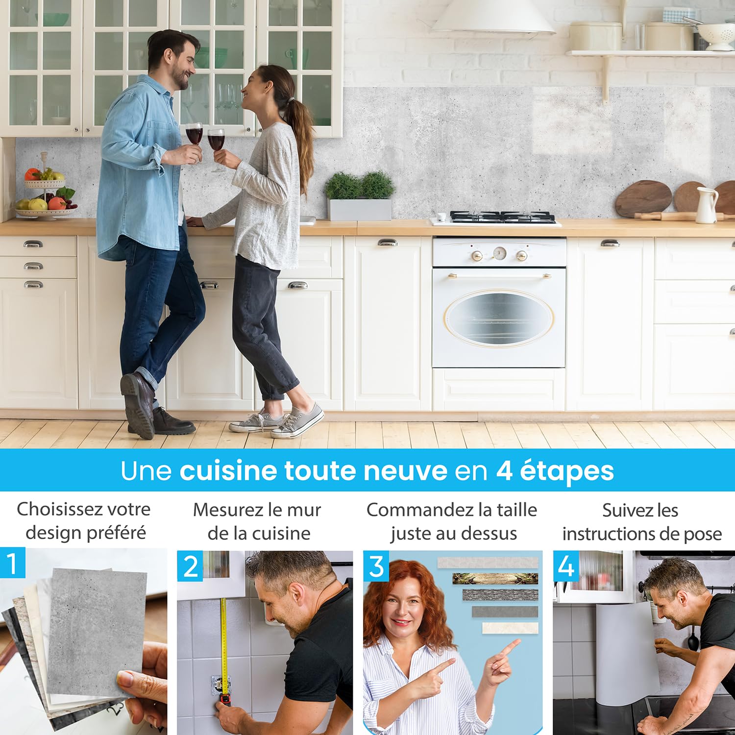 danario Crédence Adhésive pour Cuisine I Panneau mural décoratif autocollant | Protège mur cuisine | Décoration Aspect Verre | 0,80 mm | Béton - 60cm x 60cm