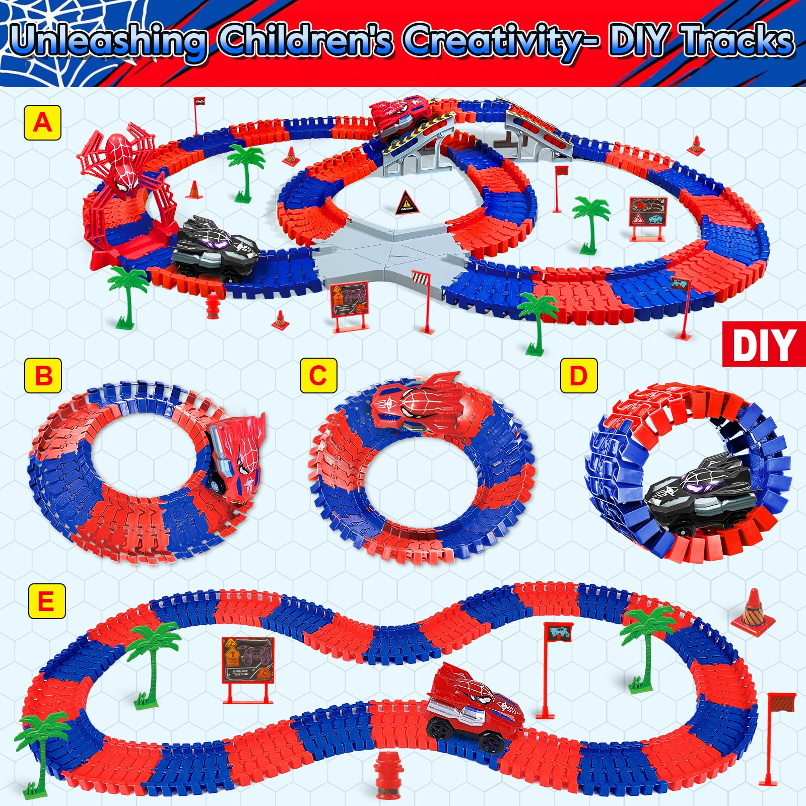 Circuit De Voitures Spider – Jouet Extensible Pour Enfants 3-9 Ans, 2 Voitures Incluses