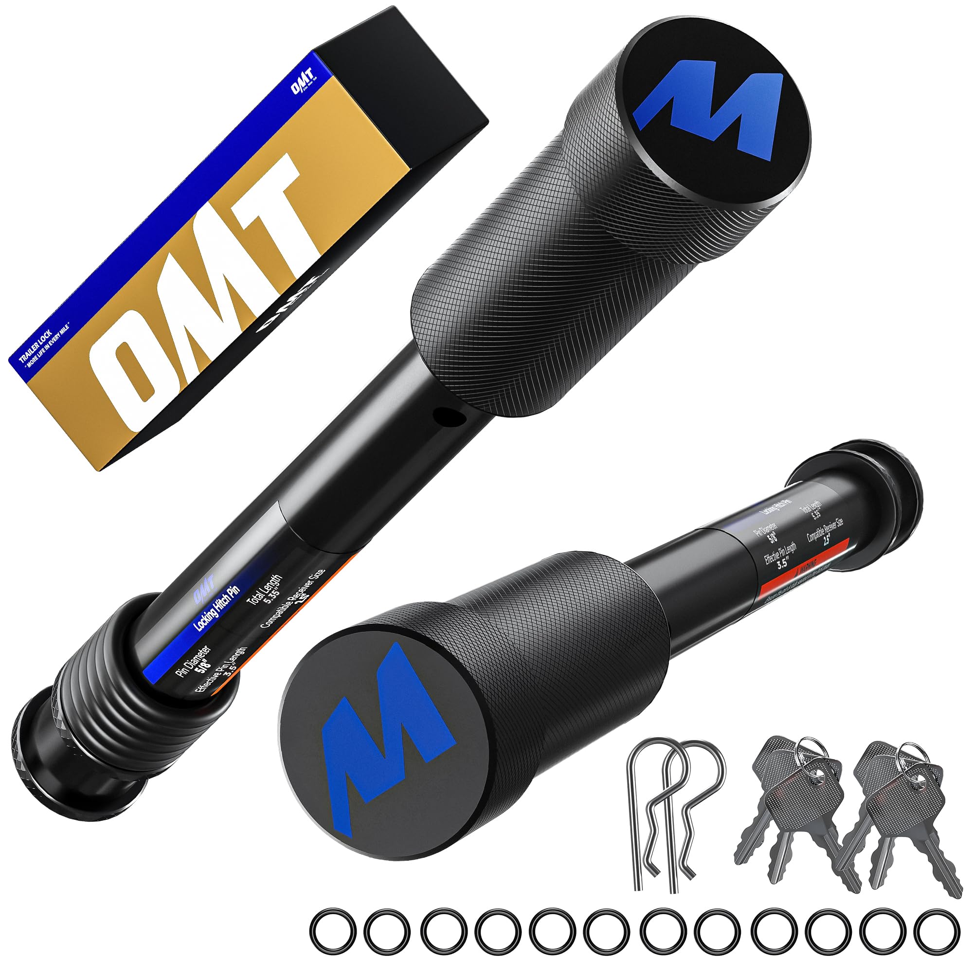 OMT 2 Pack Locking Hitch Pin Set with 5/8" Pin for 2 &amp; 2.5 Receiver