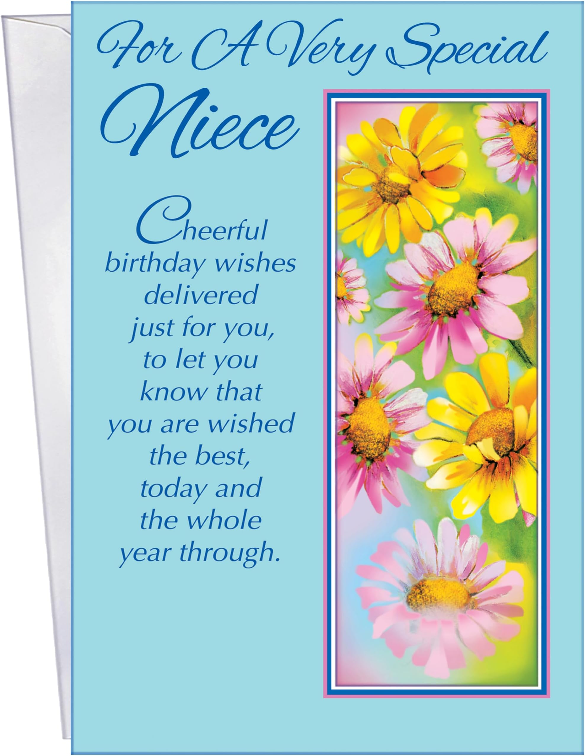 Chuck's Card-O-Rama - Birthday Card Niece - MADE in USA Greeting Card - Excellent Card Stock, Envelope Included - 5"" x 7.75"" - Packaged in Extra Sturdy Mailer - 95405, Blue, yellow
