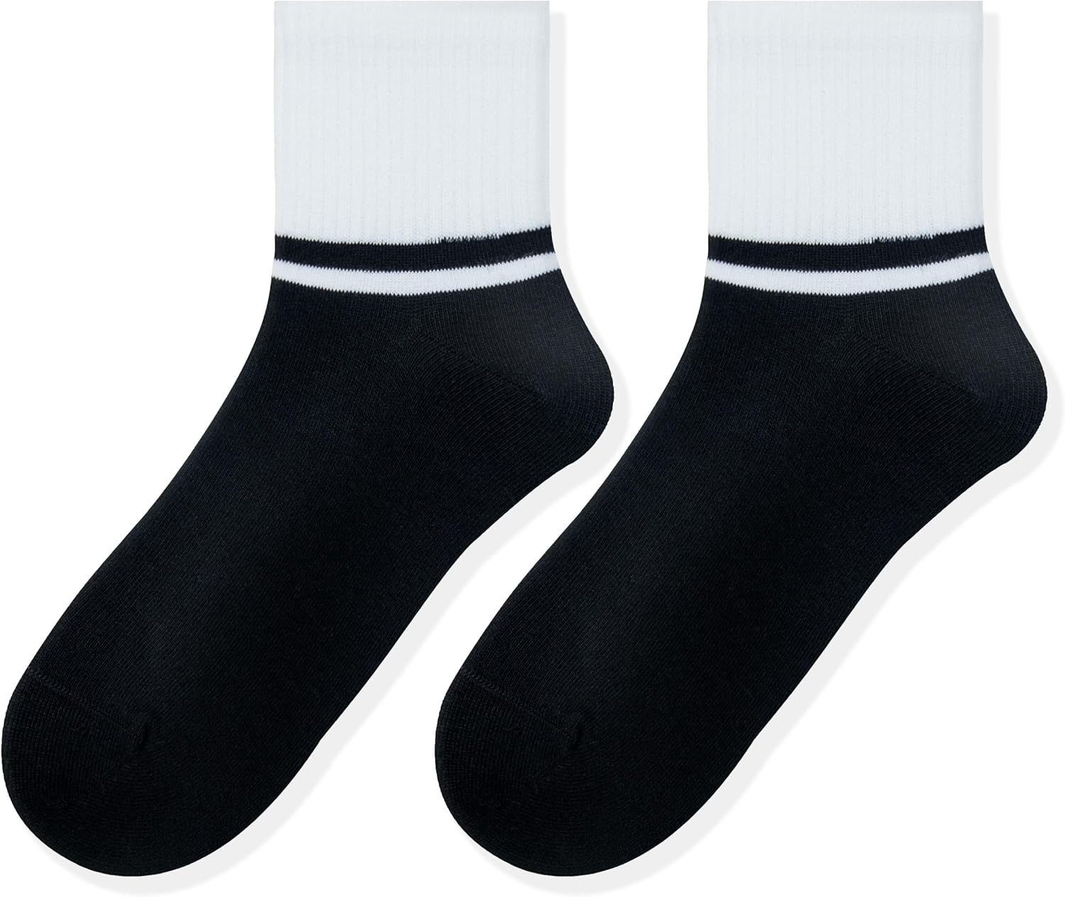 Women's Black & White Contrast Cotton Boat Socks Comfortable Casual Athletic Style Everyday Short Socks (5 Pairs/Box) - Image 3