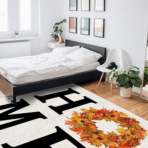 Miniatura 7 de Alfombra de área de otoño de Acción de Gracias para sala de estardormitorio, alfombra de área de 2 x 3 pies, antideslizante, corona de hogar, hoja