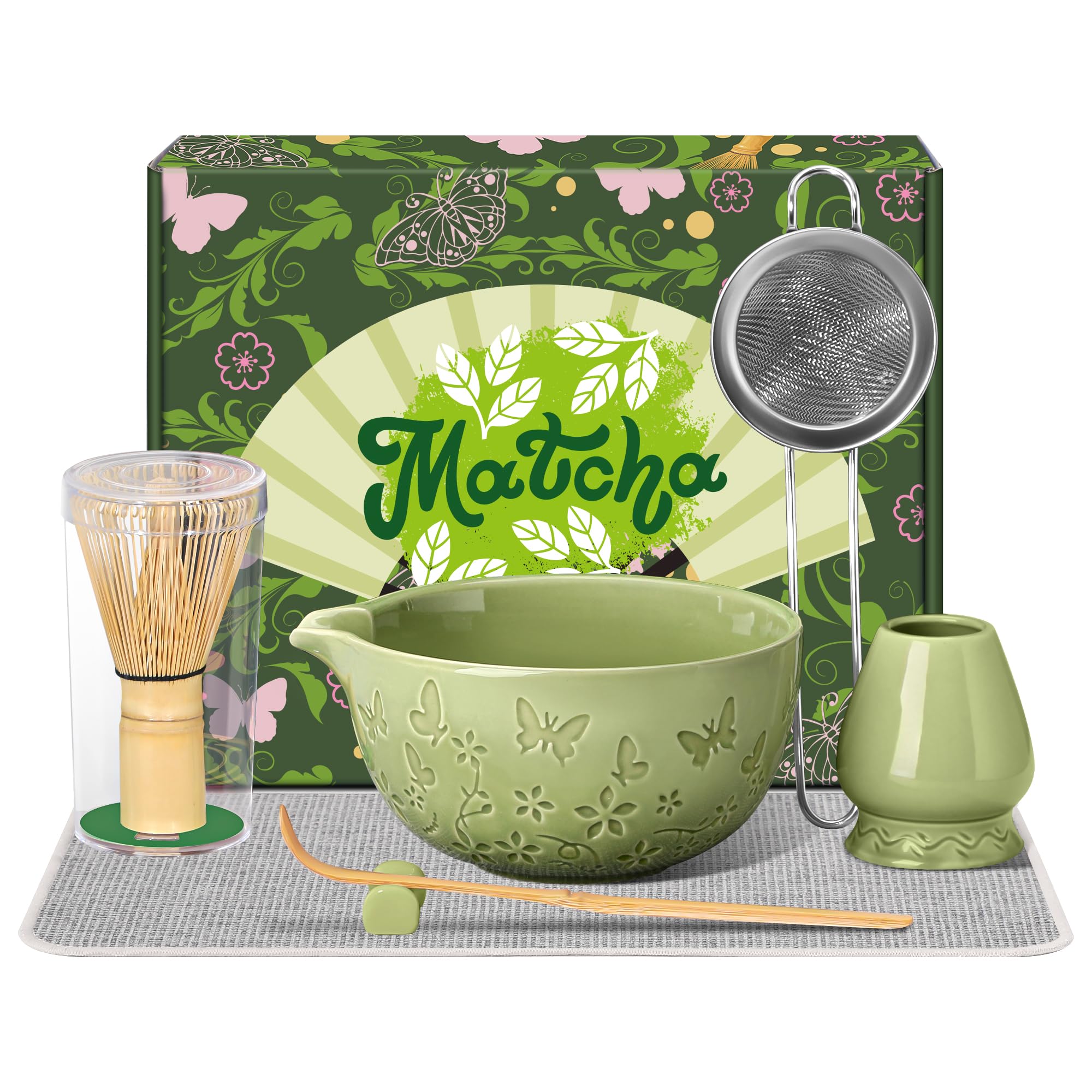 Ceramic Matcha Whisk Set 7 PCS Matcha Set Large Matcha Bowl Matcha Whisk and Holder Bamboo Scoop and