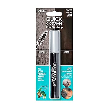 RED by KISS غطاء سريع Root Touch Up Rescue بني داكن طبيعي، ماسكارا مخفي رمادي مؤقت مقاوم للماء فرشاة تغطية لشارب الشعر واللحية، مصنوعة من زيت الجوجوبا