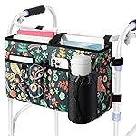 Rhino Valley Walker Bag, Multi Pockets Folding Walker Basket Tote Bag with Cup Holder, Hand-free Carry Pouch Storage Bag for Universal Walkers, Large Capacity Organizer for Seniors Elderly, Birds