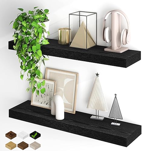 Miniatura 53 de Fun Memories - Estantes flotantes para pared, juego de 2 estantes flotantes de 20 pulgadas, estante colgante con soportes invisibles, estantes de