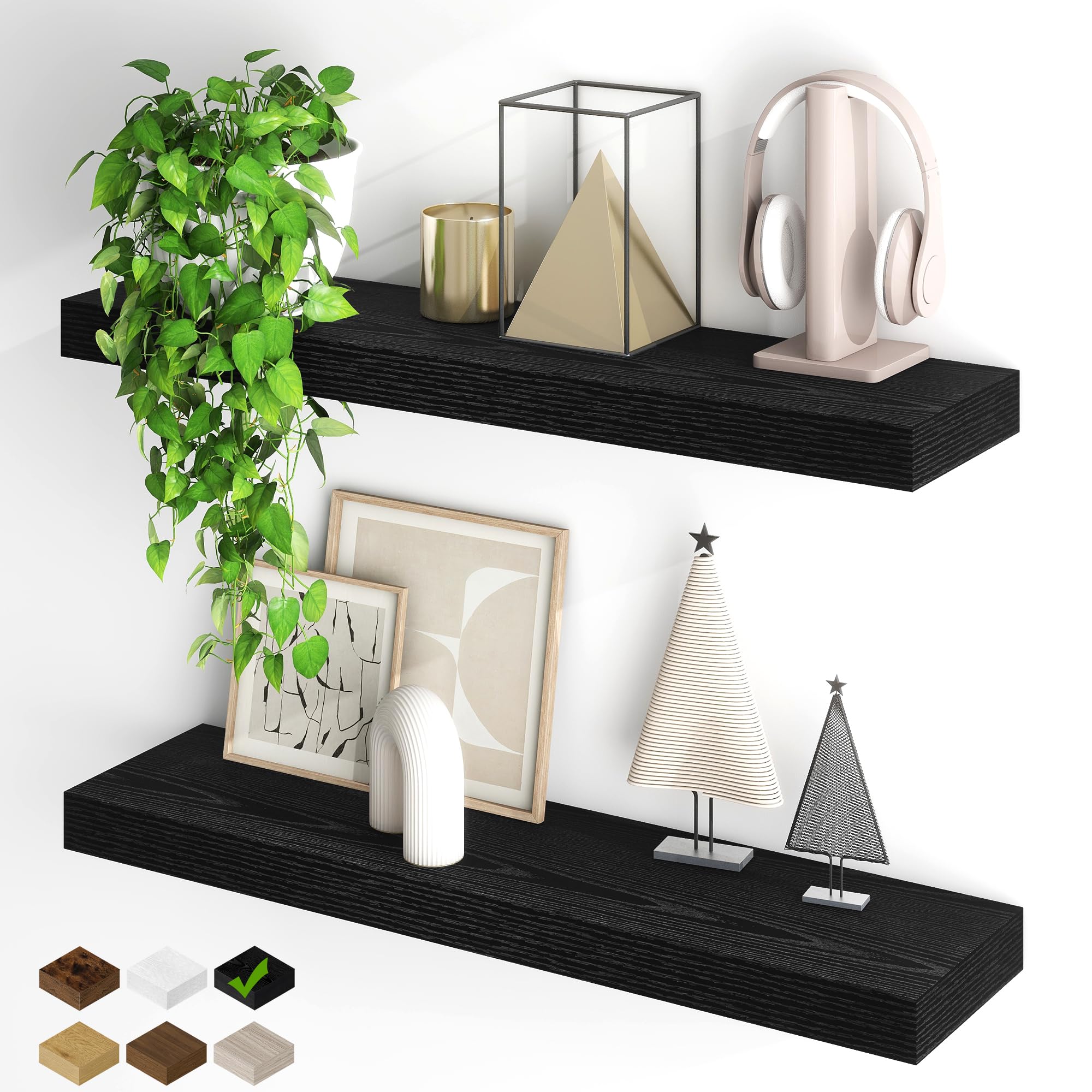 Fun Memories Floating Shelves for Wall, 32Inch Floating Shelves Set of 2, Hanging Shelf with Invisible Brackets, Wood Shelves for Living Room, Bedroom