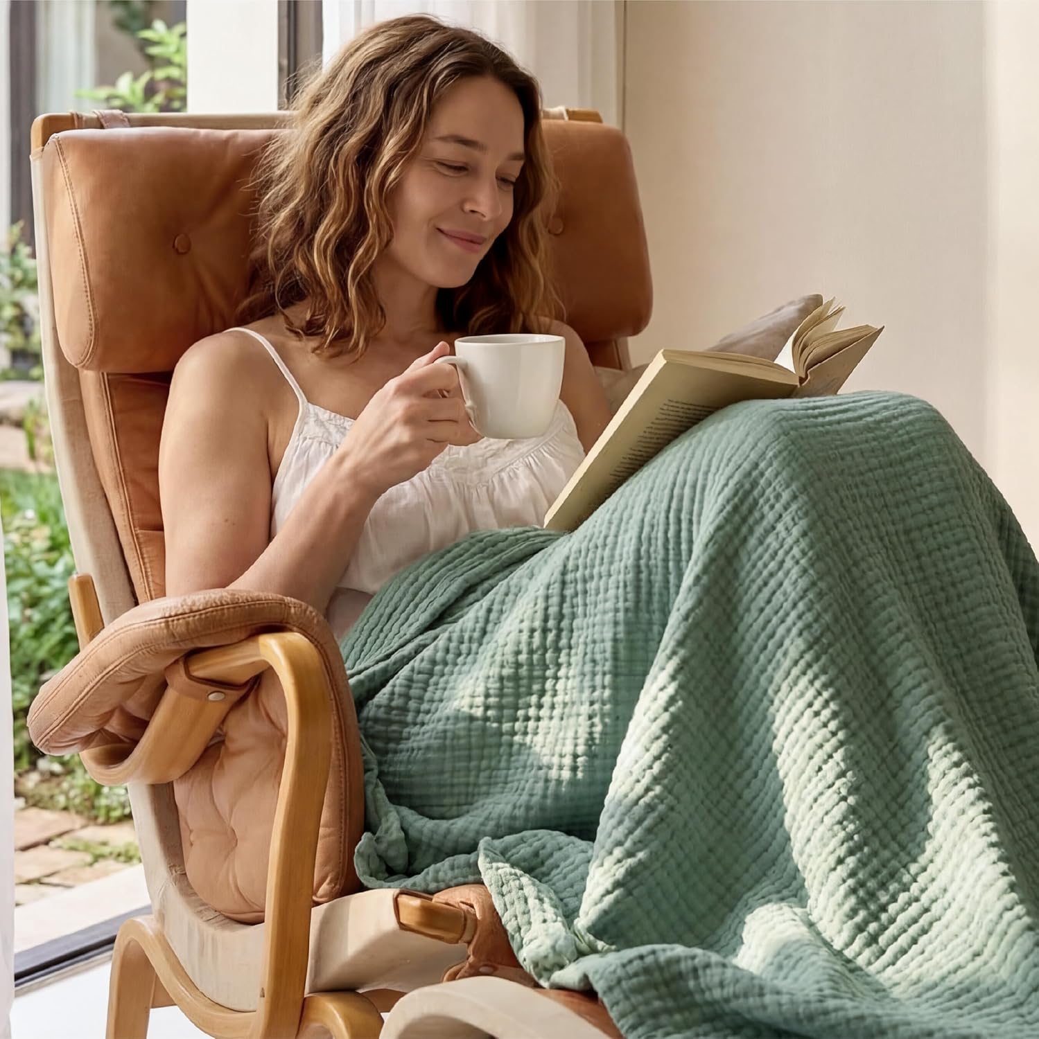 Bedsure 100% Cotton Muslin Blanket Queen Size for Bed - 4-Layer Breathable and Lightweight Thin Soft Summer Gauze Muslin Blankets for Adults, Sage Green, 90x90 Inches - Image 8