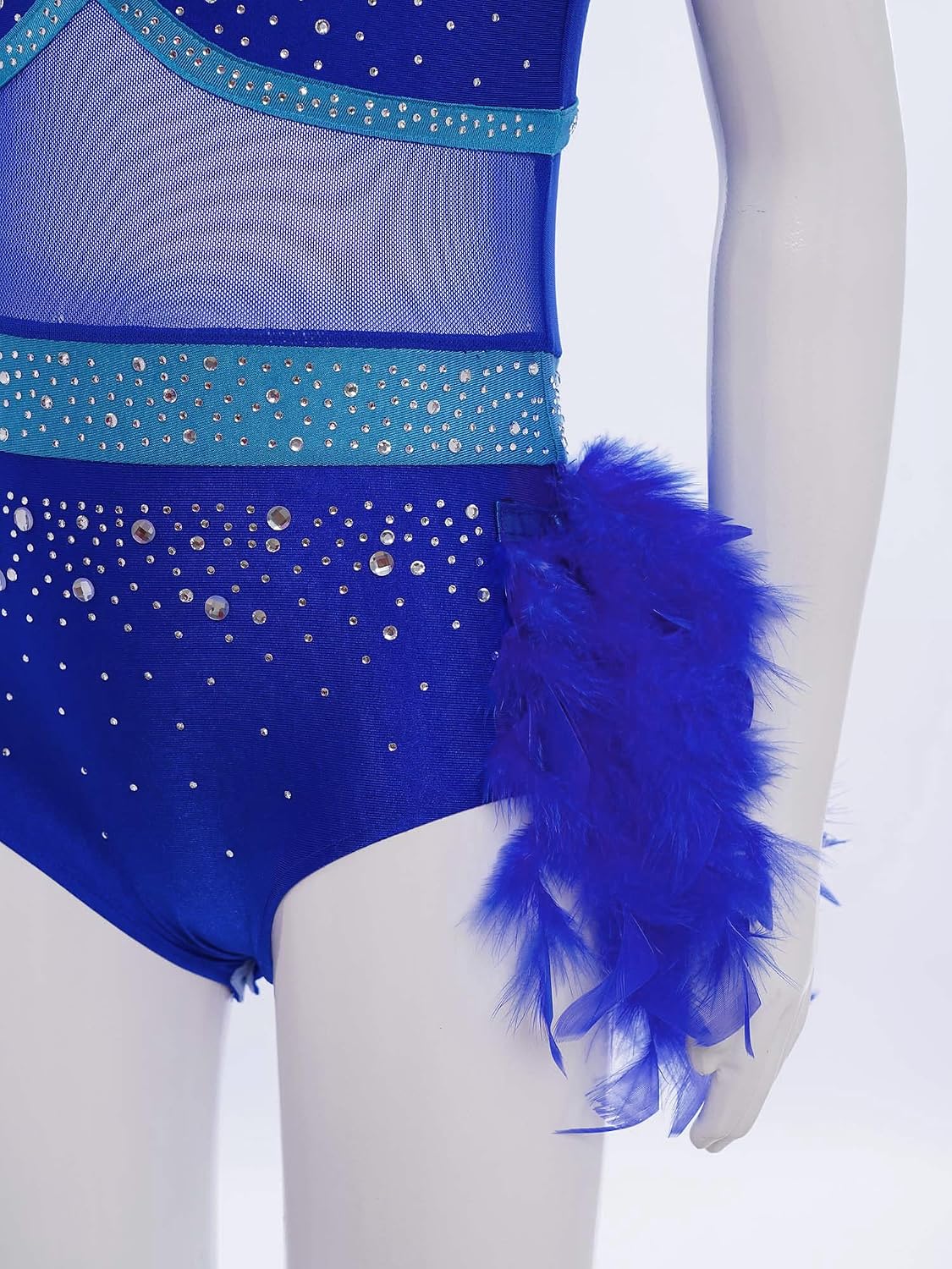 Girls Ballet Leotard Modern Gymnastics Jazz Dance Outfit Kids Sleeveless Feather Skirt Rhinestone Bodysuit