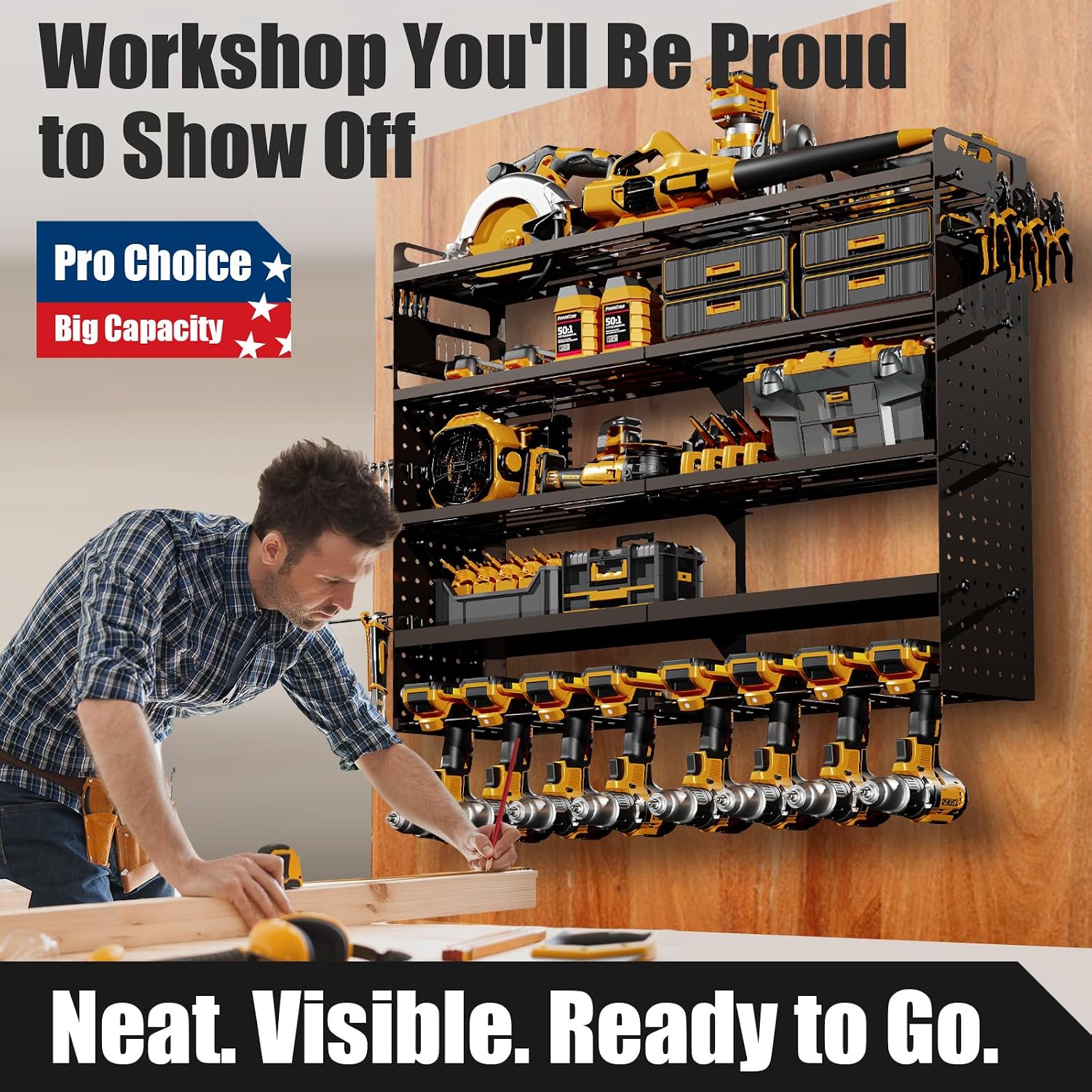 Large 5-Tier Power Tool Organizer Wall Mount, 320lb Capacity, 34'' Wide