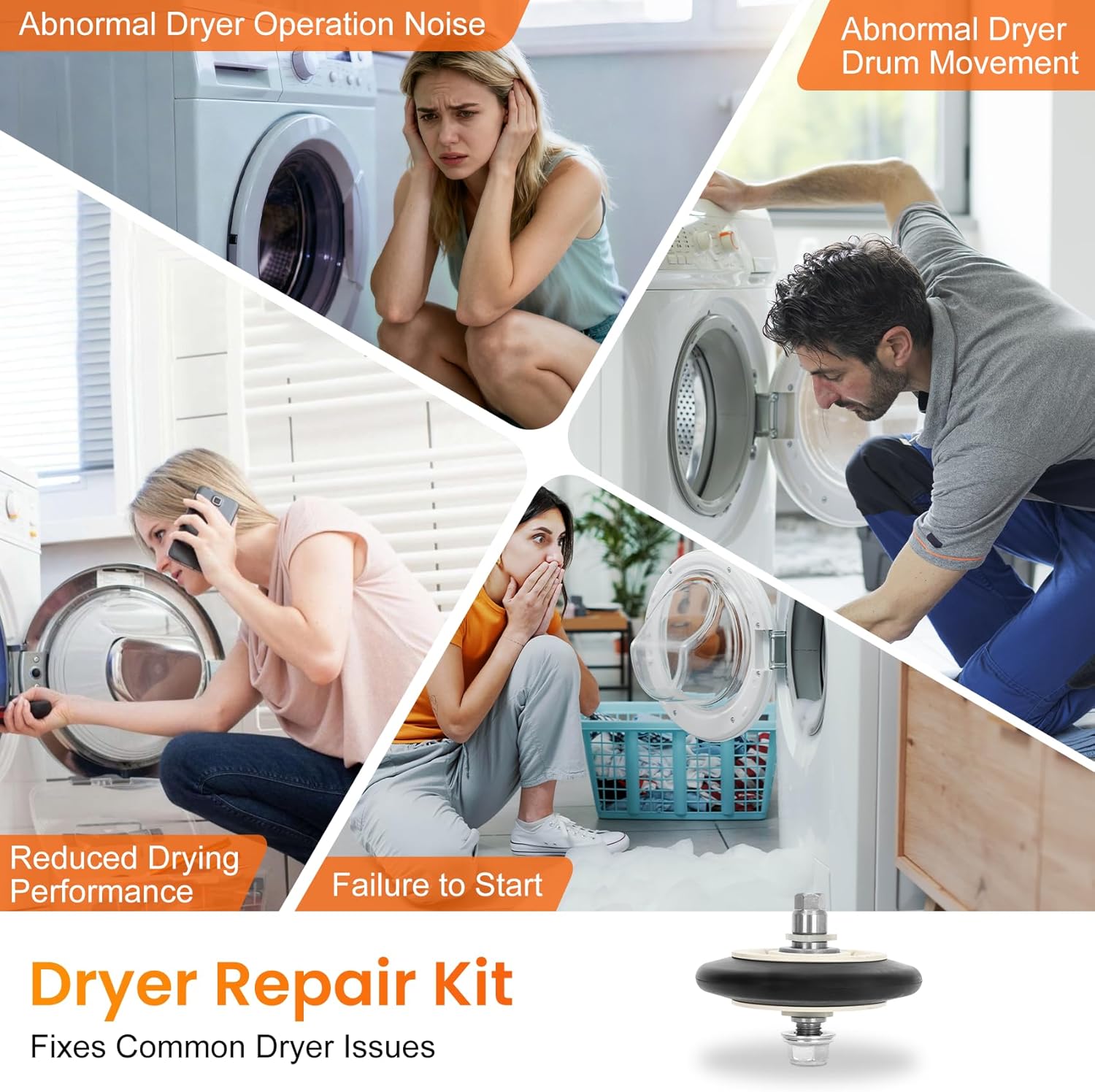 WE03X10008 Roller Kits (4 Pack) Compatible with ge Dryer, Replaces PD00028272 1088999 AP3778075 PS959905 EAP959905, Figures 3 is Fit Models