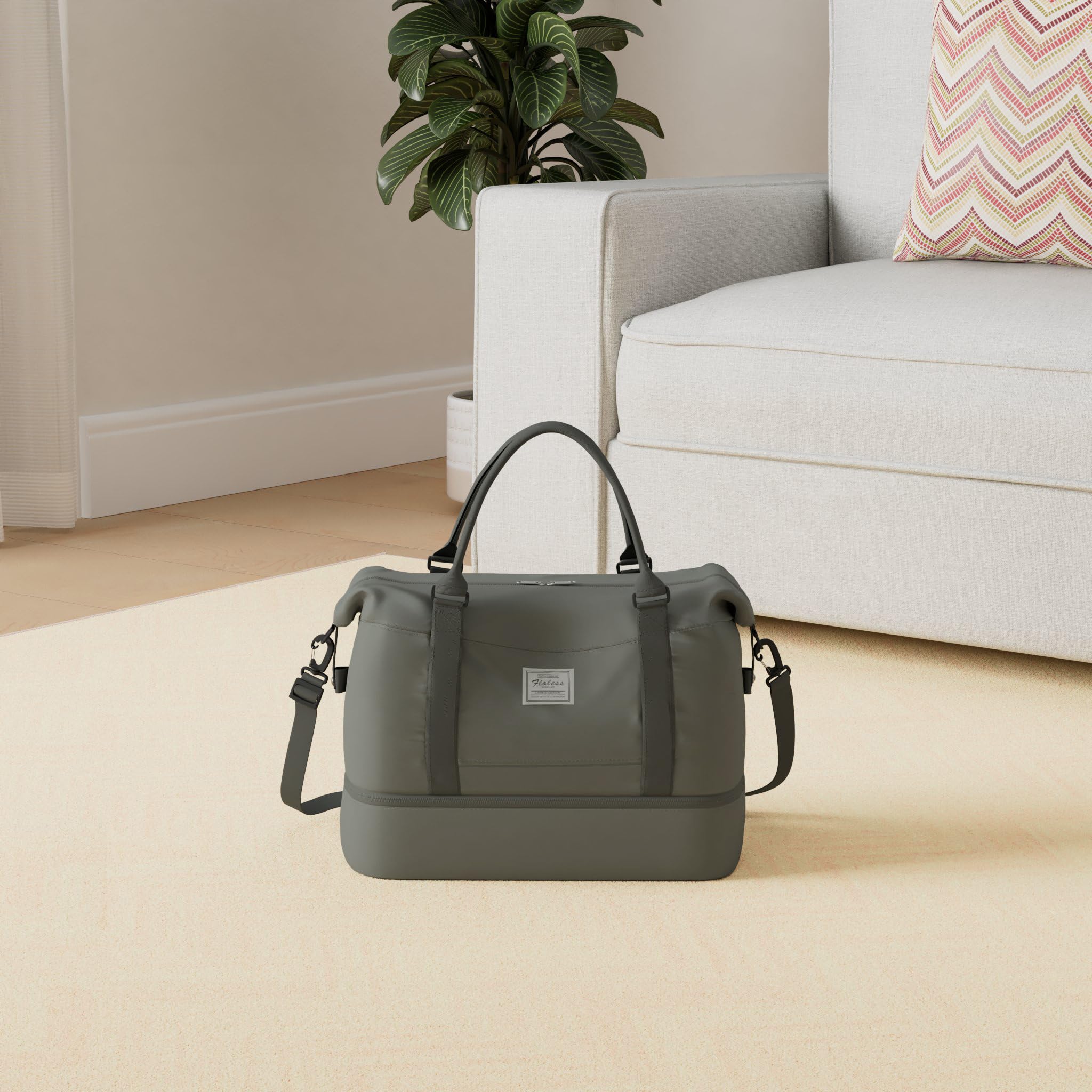 Borsone da Viaggio Donna, 45x36x20 Easyjet Bagaglio a Mano Borsa da Viaggio con Scomparto per le Scarpe, Borsa Sportiva Borsone da Palestra Grande, Borsa da Weekend,E2-Verde militare