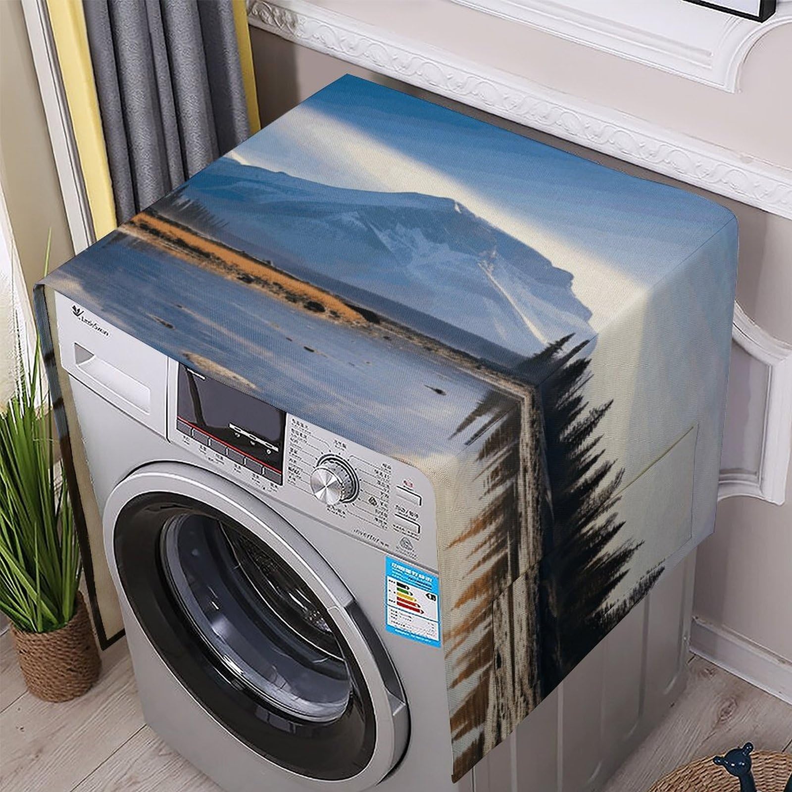Fodpand White Washing Machine Cover For Top Load Dustproof Magnificent View In Banff Washer And Dryer Cover With Storage Pockets Household Appliance Covers Washable Top Protector Mat Pad For Laundry & Kitchen