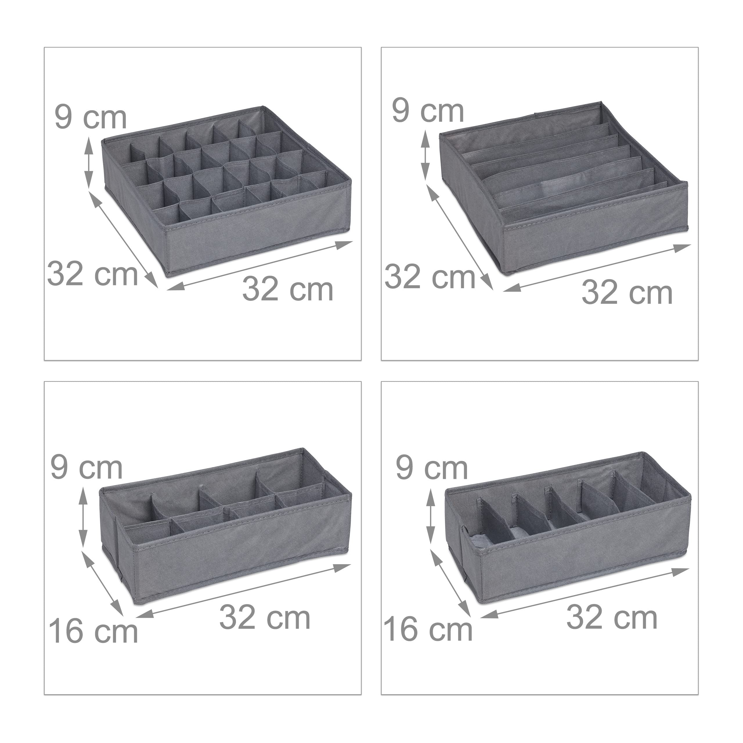 Relaxdays Underwear Set, 4-Piece Wardrobe Organisation, Drawer Dividers for Socks Bras and Ties, Dark Grey, Fleece, 9 x 32 x 32 cm - Image 4