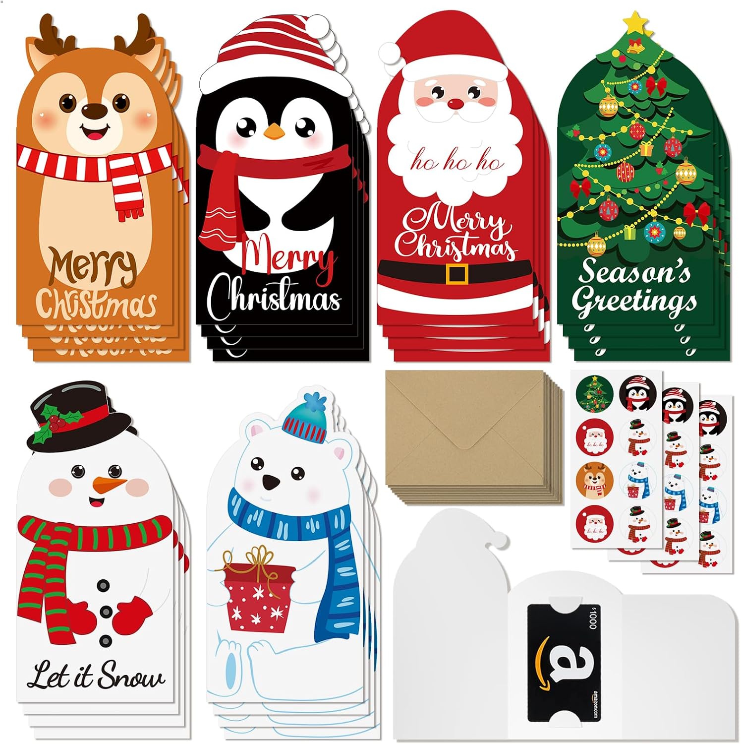 24 Sets Holiday Christmas Card Holder With Envelopes and Stickers - Gift Card Holder for Cash, Cute Shape Colorful Money Envelopes