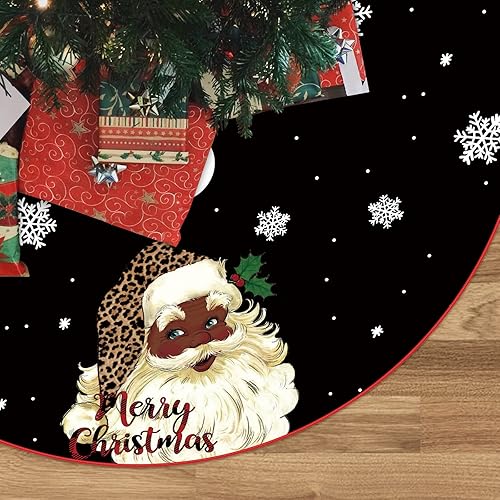 Falda de árbol de Navidad, copo de nieve negro, falda de árbol de Papá Noel afroamericano de 48 pulgadas, falda de árbol de invierno de Navidad para