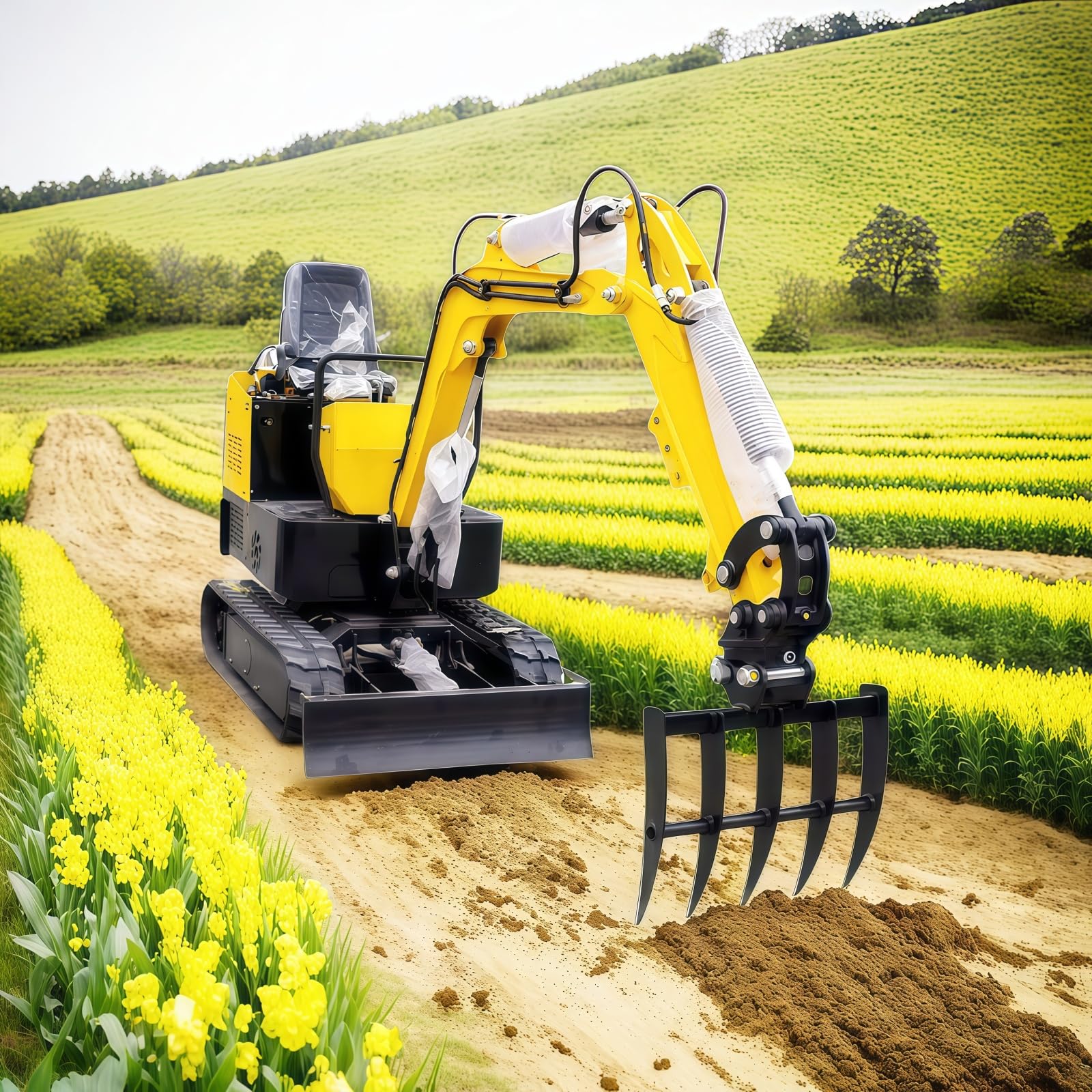 Accesorio de rastrillo para mini excavadora y retroexcavadora hidráulica ancha, inclinable para máquinas de 0.8 a 2 toneladas, diámetro