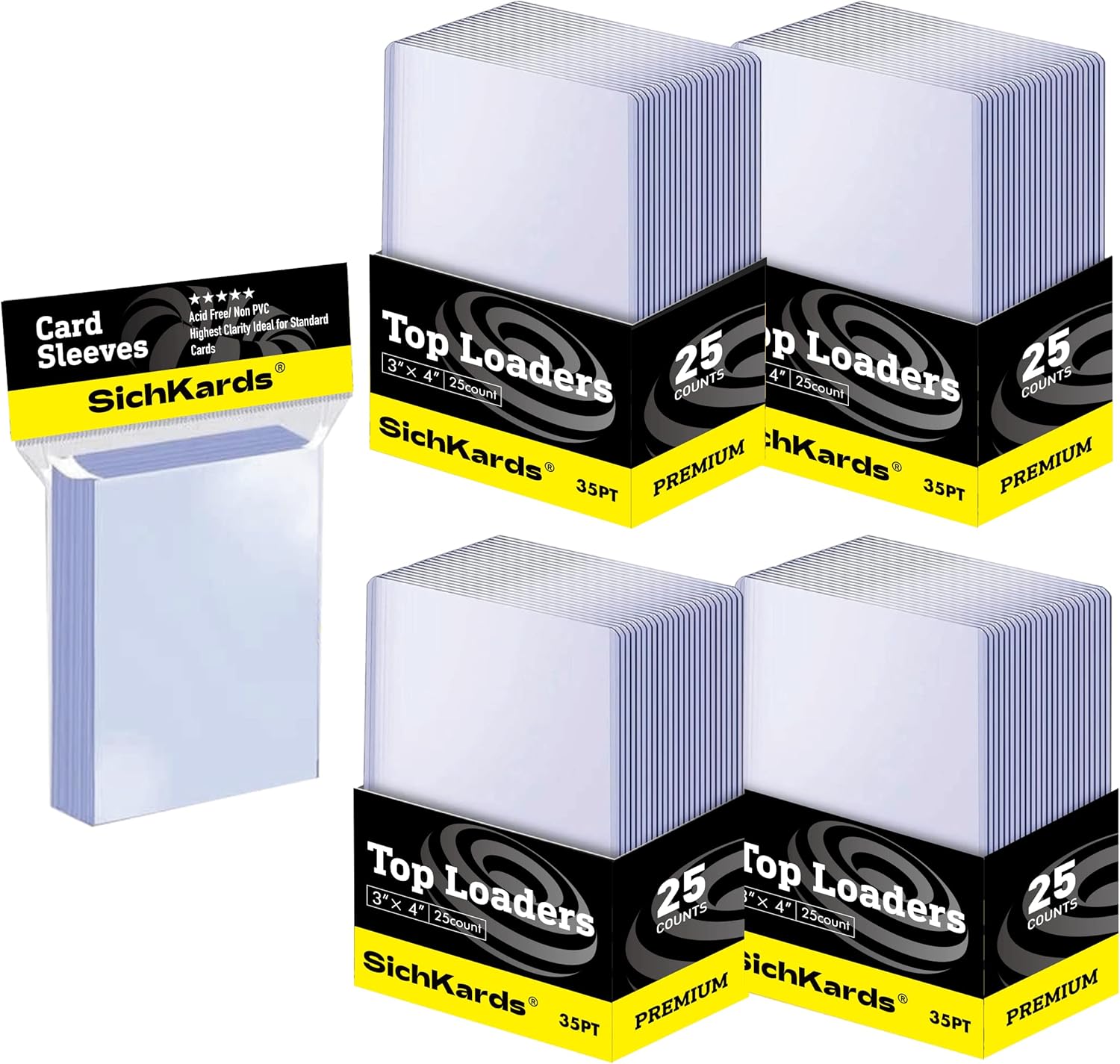 200 Top loaders Cards Sleeves Bundle for Trading Cards, 100 Top Loader for Cards Baseball Card Protectors Hard Plastic and 100 Clear Cards fit for Sports Cards, MTG, YUGIOH Cards