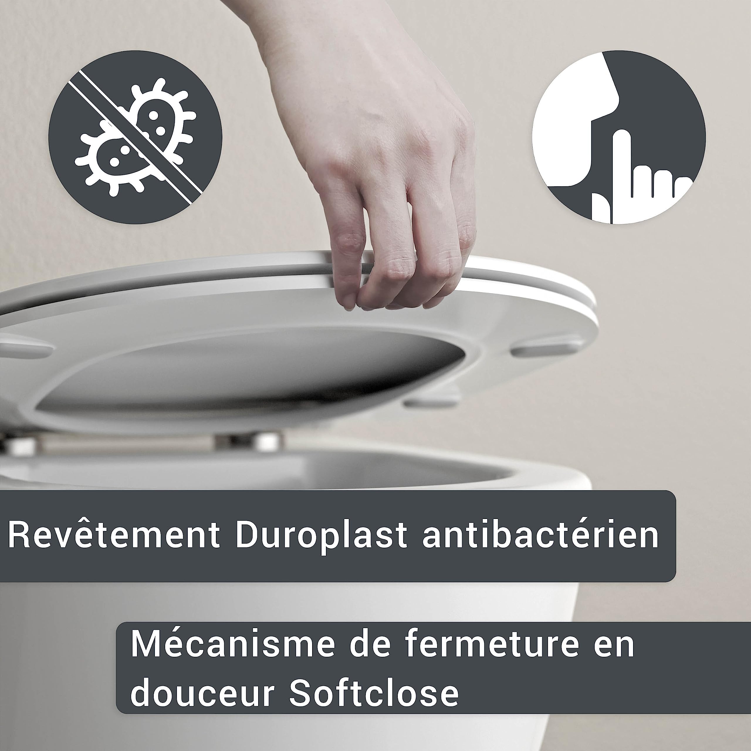 BERNSTEIN Abattant WC Plat Lunette toilettes fermeture amortie, Couvercle ovale dégagement rapide Blanc 46x36x5cm, Résistant chocs & rayures, Universel, Plastique Thermodurci Antibactérie - U2019