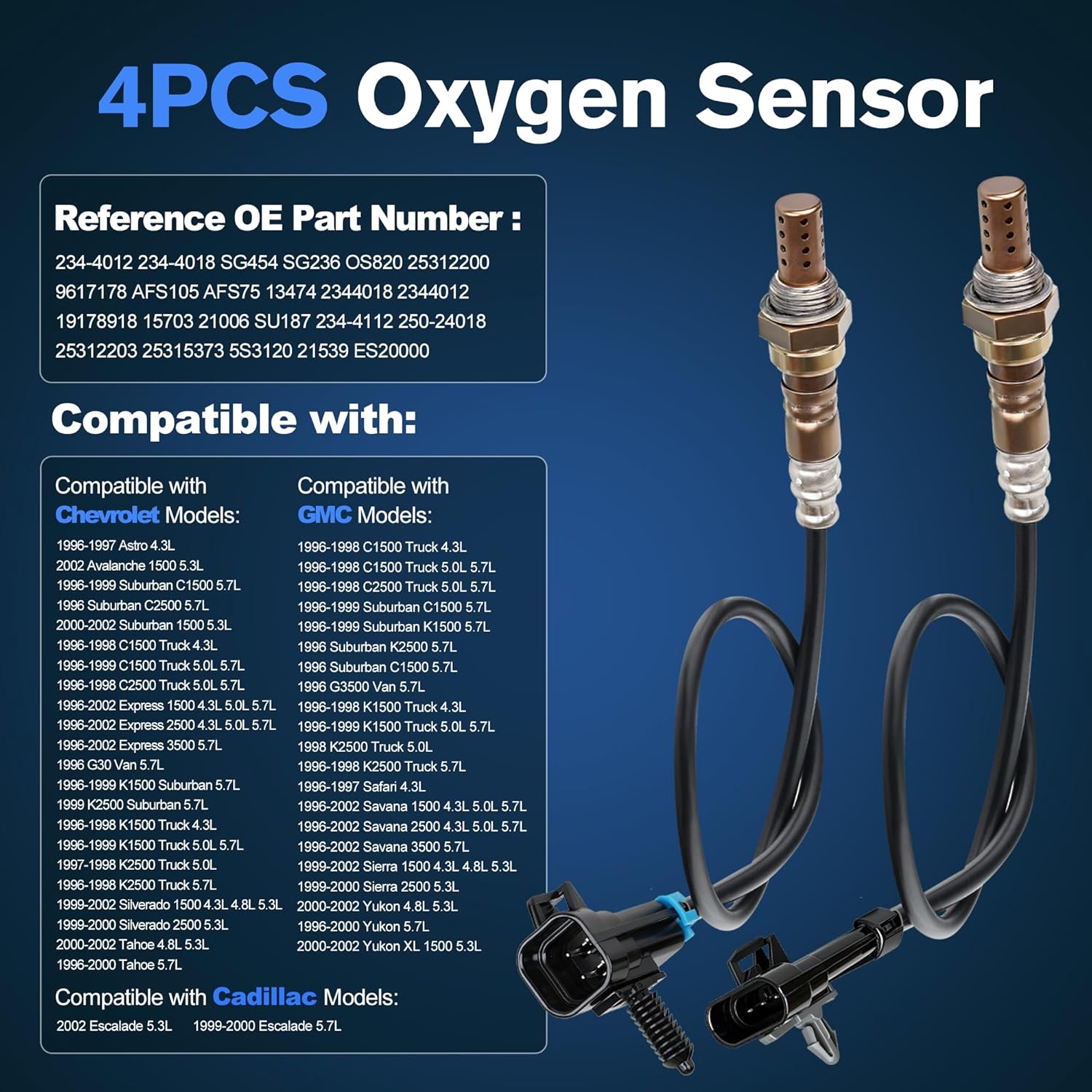 4PCS Oxygen O2 Sensor Upstream Downstream Compatible with Chevrolet Silverado 1500 Tahoe Suburban Express 1500 Suburban,for GMC Yukon XL Sierra, for Cadillac Escalade Replace# OE 234-4012 234-4018
