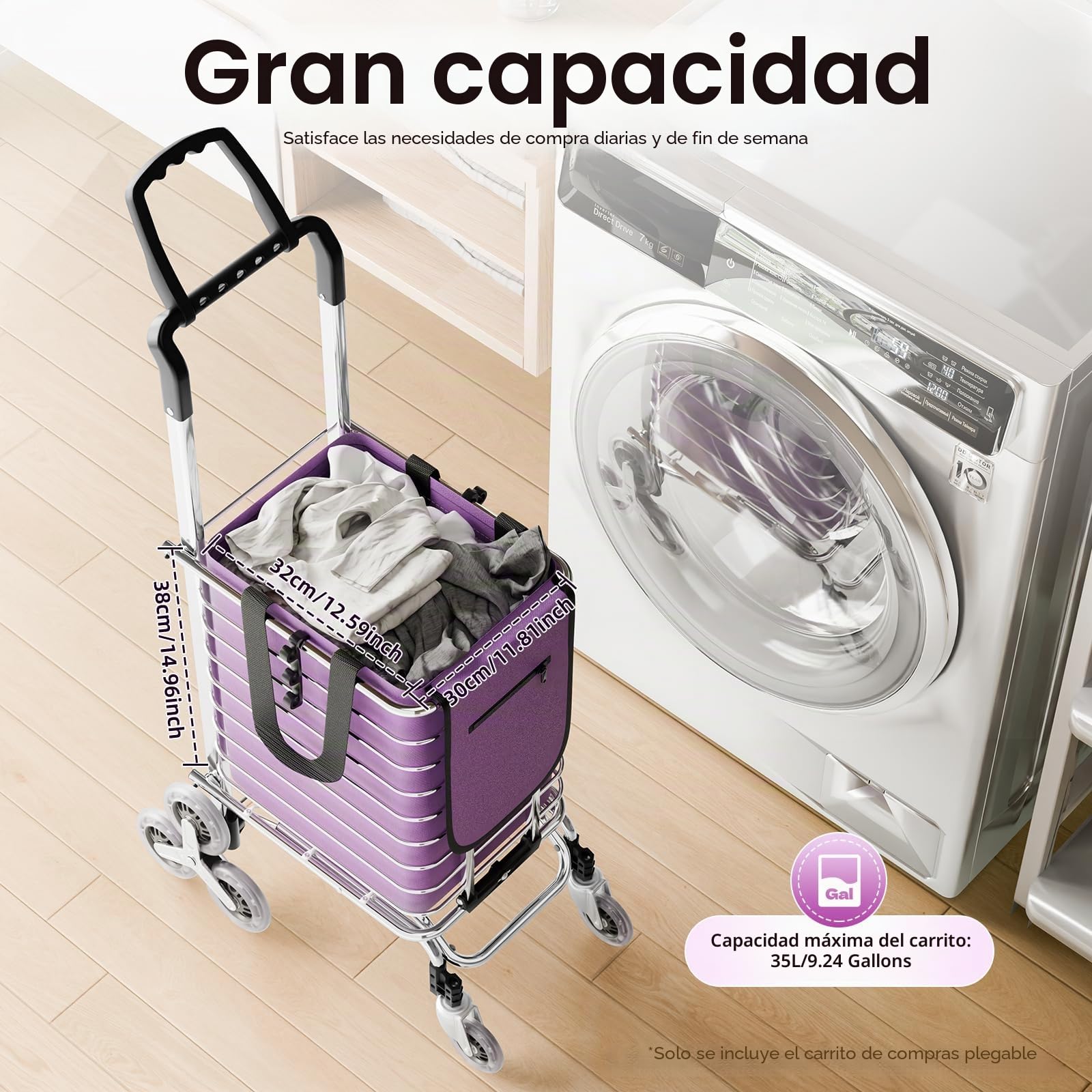 Carro de la compra plegable de aluminio 40 kg – Carro de la compra plegable con bolsa impermeable – Carro de la compra para escaleras con capacidad de carga de 88 libras – 35 L, ruedas, ganchos