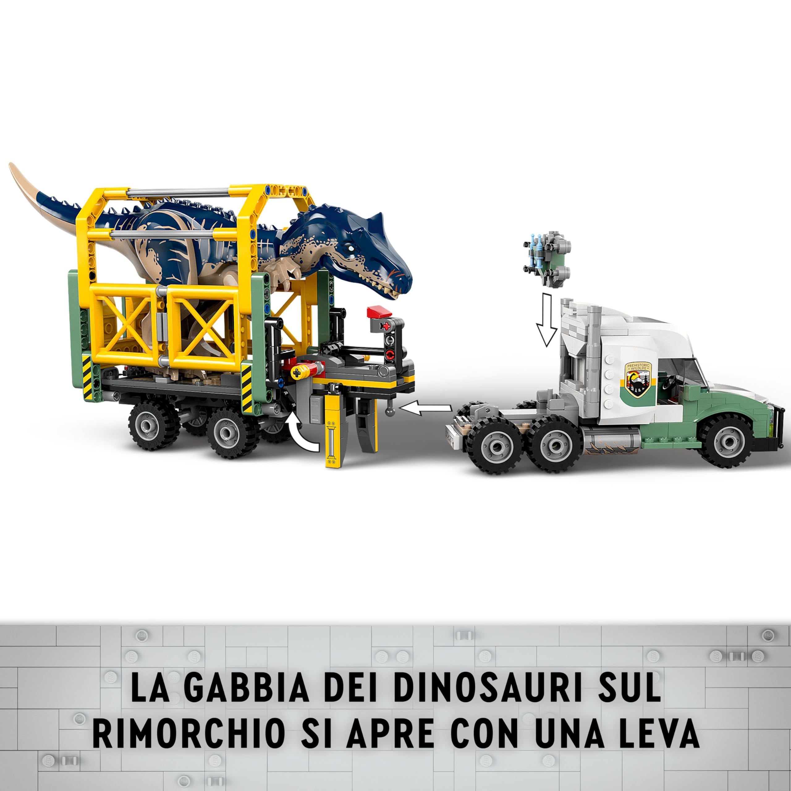 LEGO Jurassic World Missione Dinosauro: Camion di Trasporto dell’Allosauro, Giocattolo d'Avventura con Veicolo e Minifigure, Giochi per Bambini e Bambine da 8 Anni, Regalo di Compleanno 76966