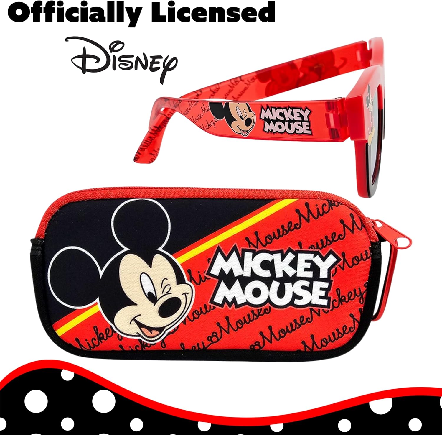 Arkaid Mickey Mouse Sunglasses with Case | Official Disney Accessory Set | Safe UV 400 Lenses with Zip Protective Case for Kids - Image 5