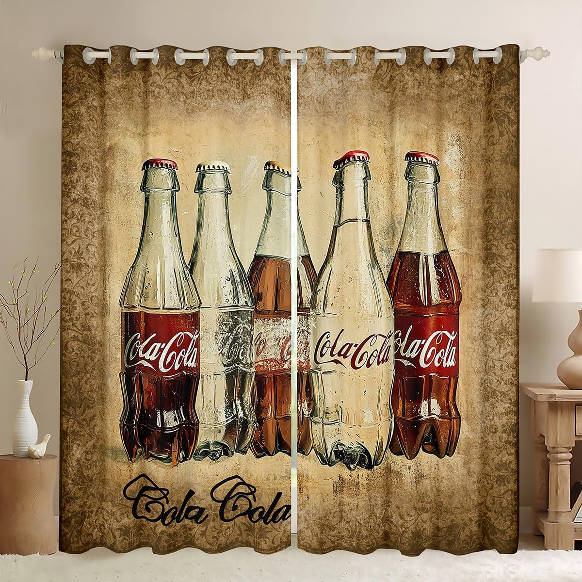 Feelyou Boys Girls Vintage Cola Window Curtains Summer Holiday 30%-50% Blackout Shades Rustic Window Drapes Kids Drinks Teens Bedroom Decor (2 Panels, 52 x 84 Inch)