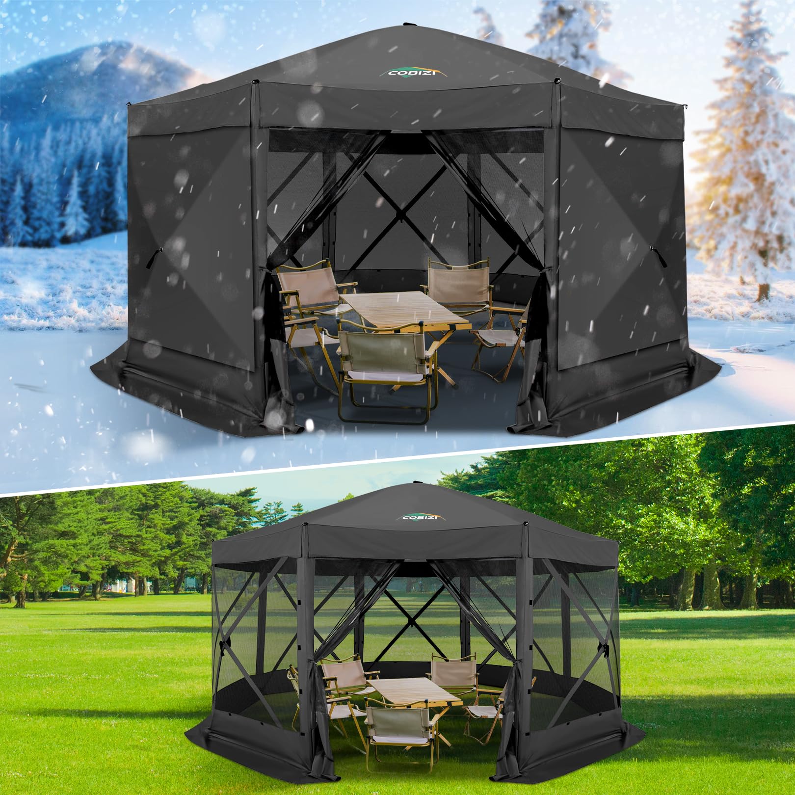 COBIZI 15x15 FT Pop Up Gazebo - Canopy Tent, Large Gazebos On Clearance with Sidewalls, Screened in Gazebo,carpas para Patio,Portable Screen Tents for 12-15 Persons Outdoor Camping, Backyard, Black