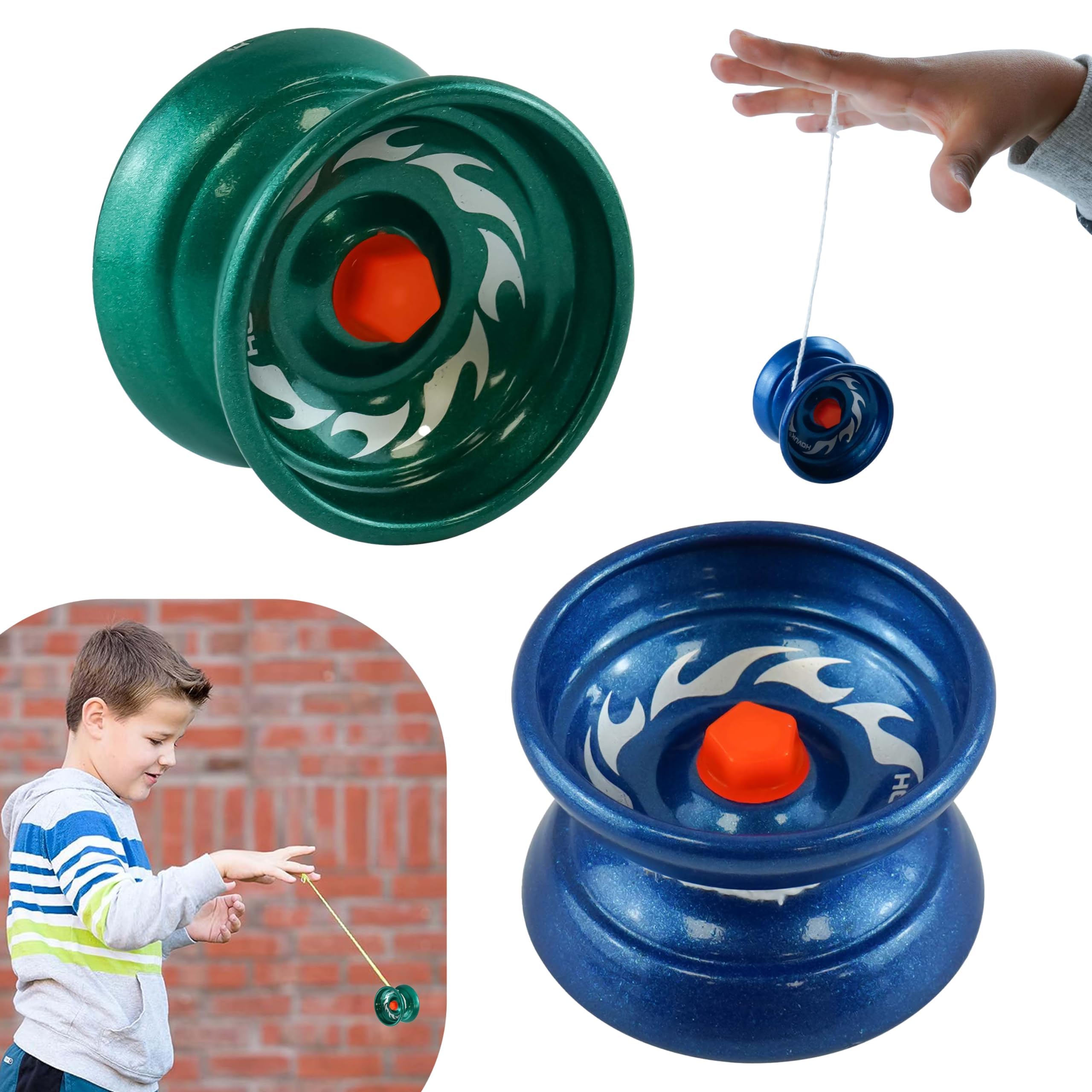2Pcs Metal Alloy Yo-Yos Blue and Green for Beginners Responsive Trick Play Yo-Yo with Spare String, Perfect Christmas for Kids 3+Year