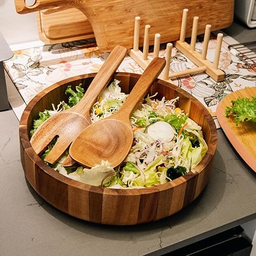 Miniatura 5 de Naturoom Servidores de ensalada de madera de acacia, utensilios de madera de 10 pulgadas para cocinar y cocina, juego de 2
