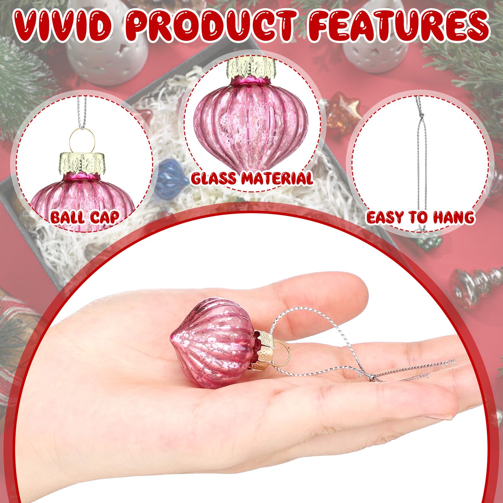 Capoda 32 Stück Vintage-Weihnachtsdekoration, 3,1 cm, antikes Glas | Mini-Größe, Herzen, Tannenzapfen, Eiszapfen, Diamantformen, antikes Glitzer-Finish, für Kaminsims, Kranz, Girlande