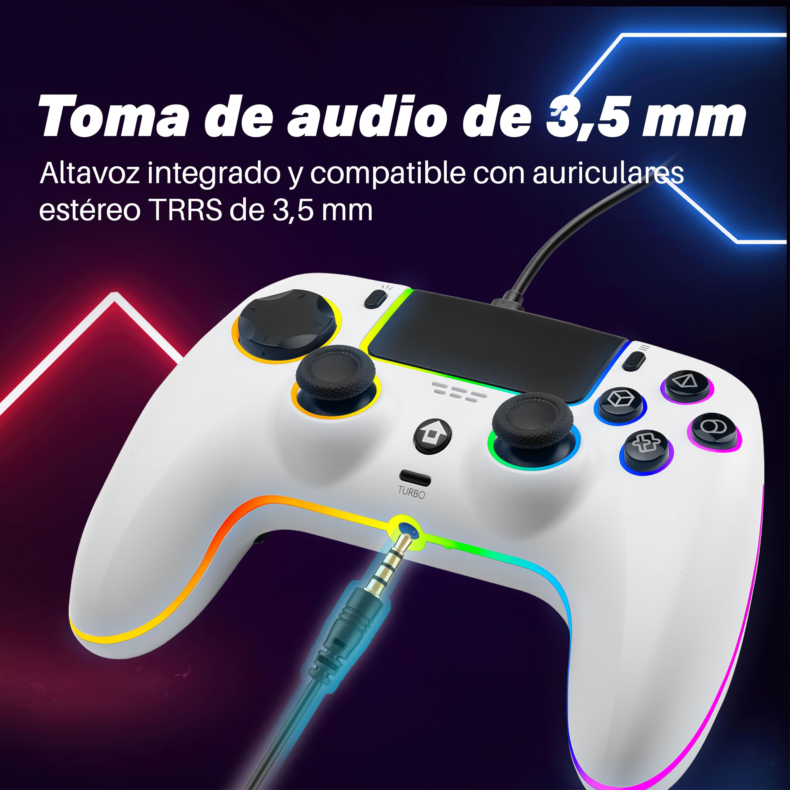 NITHO NOVA Mando con Cable Compatible con PS5/PC/MAC/Android/Steam Deck, Gamepad con Efecto Hall, Paletas Programables, Turbo, Giroscopio de 6 Ejes, Vibración Dual, Iluminación RGB & Jack de Audio