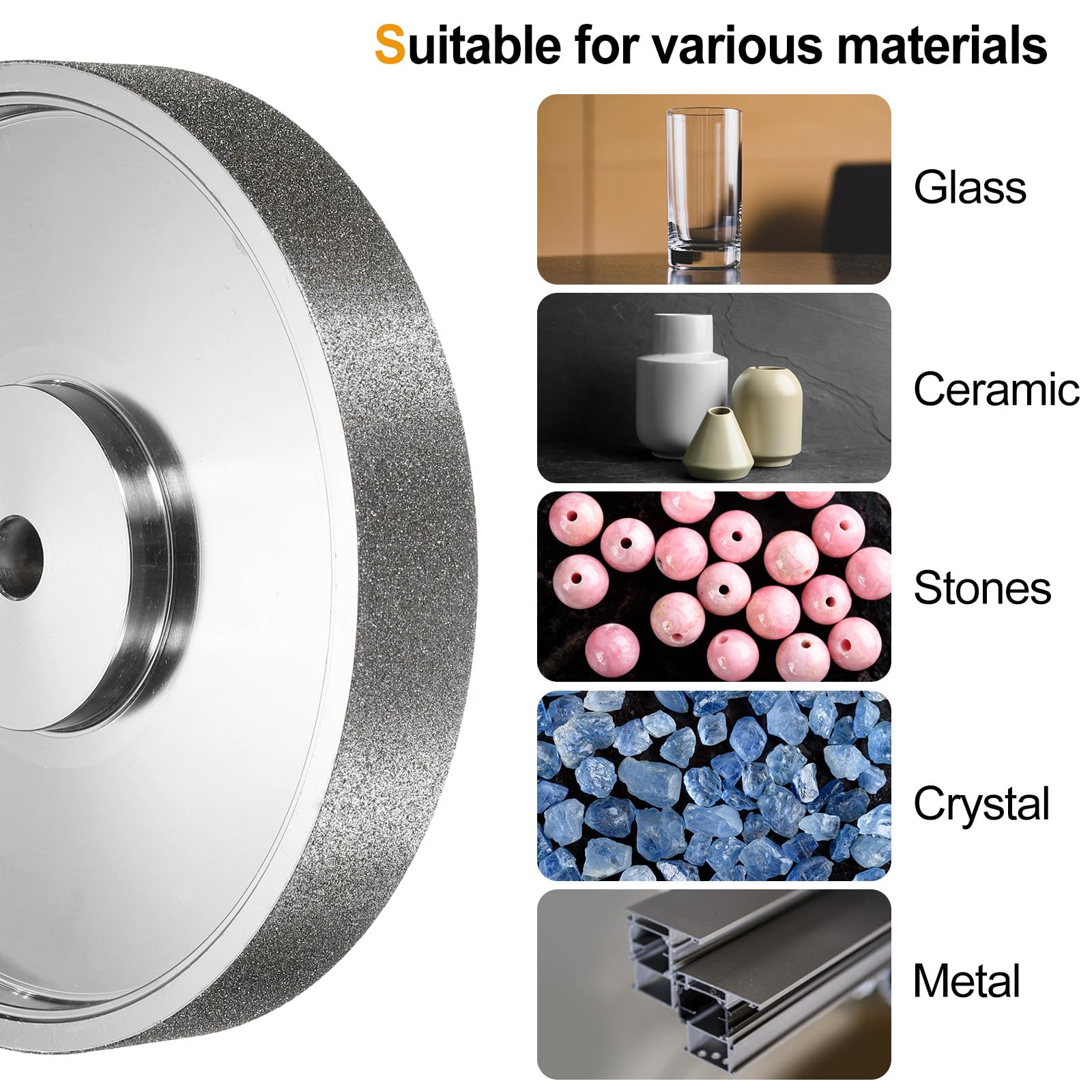 QUARKZMAN Rueda de Lapidario de Diamante de 6 Pulgadas x 1 Pulgada con Orificio de Husillo de 1/2" 80 Granos Ruedas de Rectificado de Joyería, para Piedra, Acero