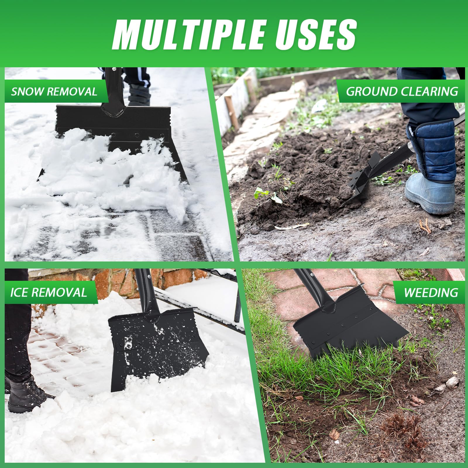 Pala de Jardín Multifunciona con Mango, 27 cm Pala de Limpieza de Jardín, Cortar Bordes de Césped, Herramienta de Jardinería para Quitar Malas Hierbas, Nieve