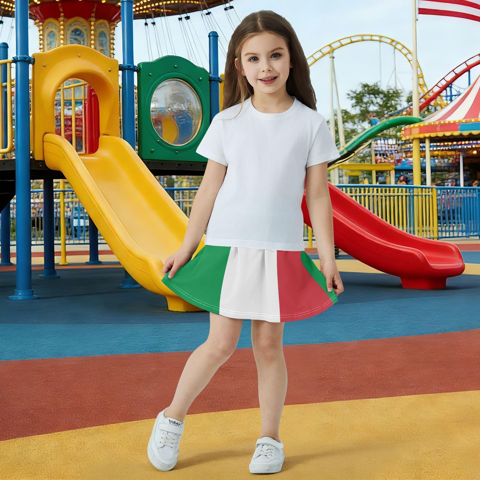 Jupe trapèze pour enfants durable et poches latérales résistantes au rétrécissement, polyvalente et assortie