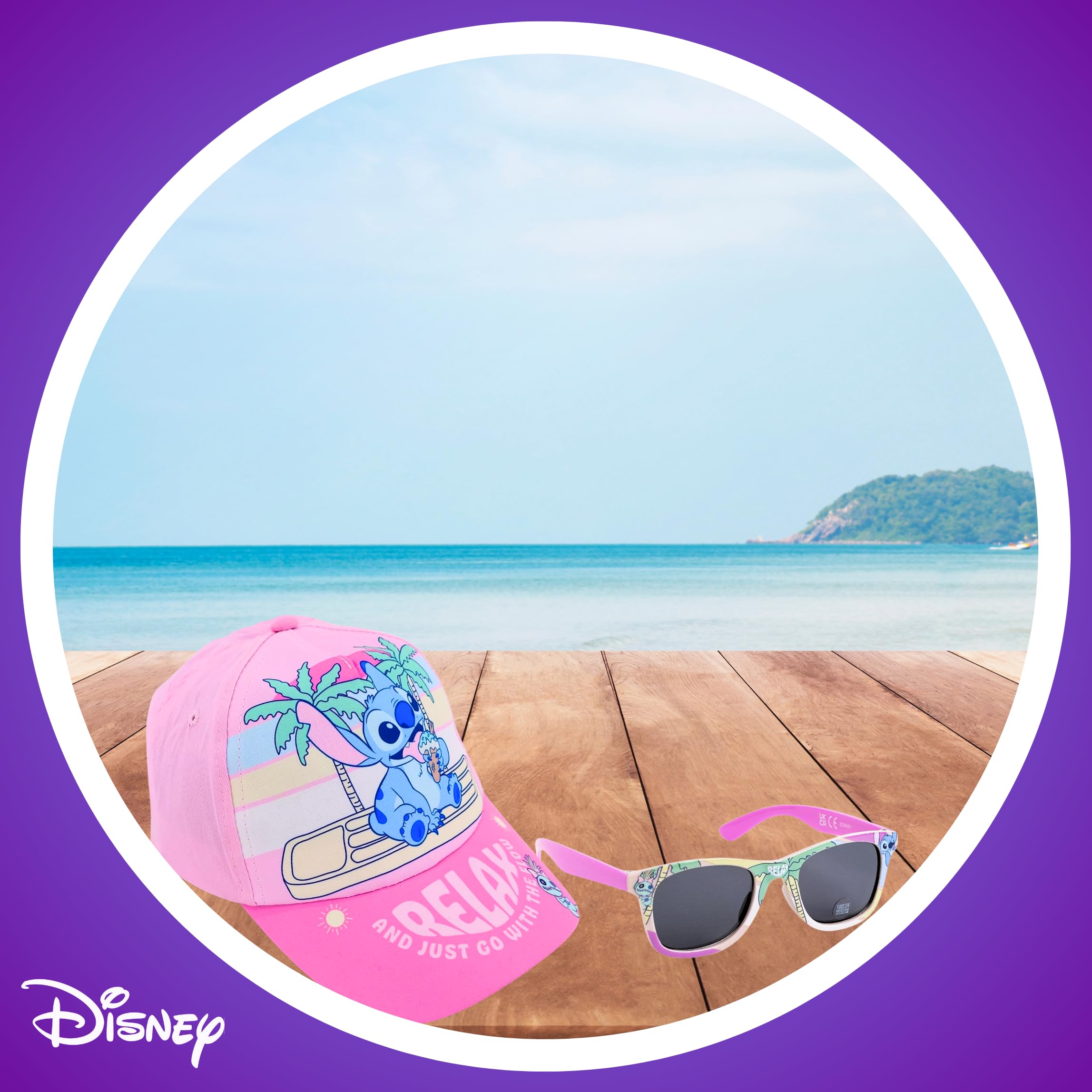 Disney Stitch Gorra y Gafas de Sol para Niñas, Gafas de Sol Protección UV, Gorra de Verano, Gorro de Beisbol Infantil