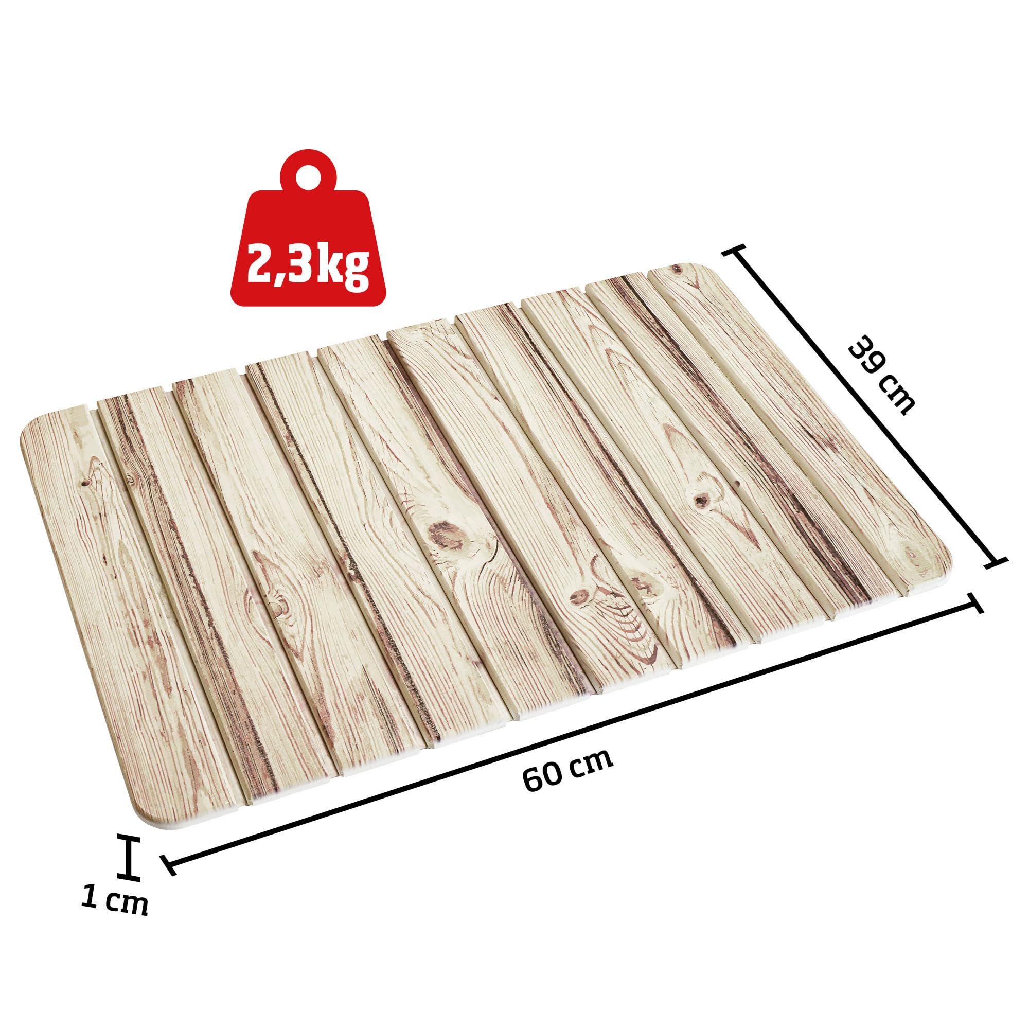 EUROtops Alfombra de baño de diatomeas – 60 x 39 cm (efecto madera)
