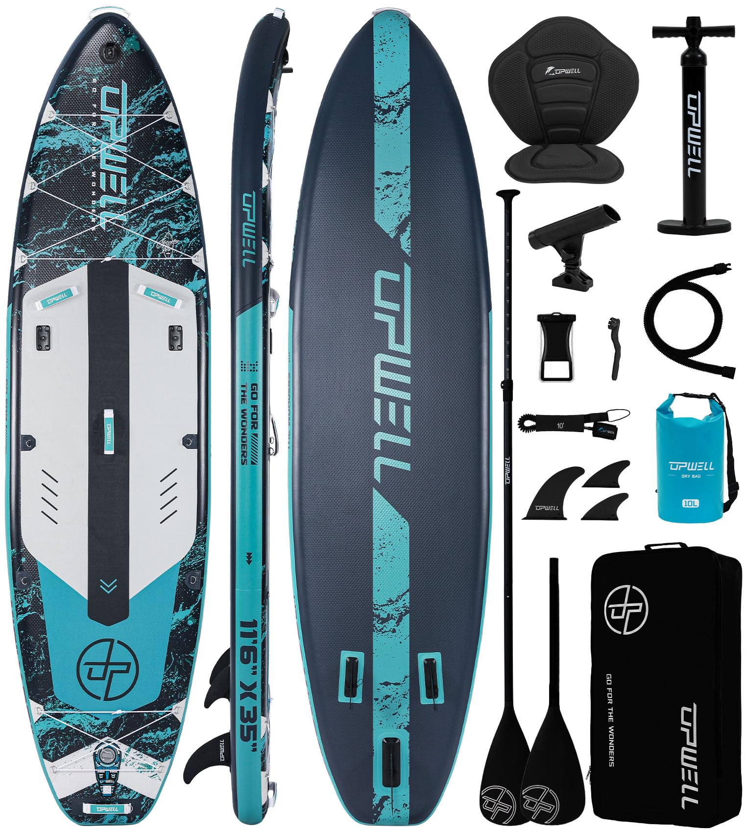 UPWELL 10'6"/11'/11'6" Inflatable Paddle Board, Stand Up Paddlboard for Youth & Adults, Stable Design, Premium SUP Accessories, Backpack, Leash, Hand Pump, Fins