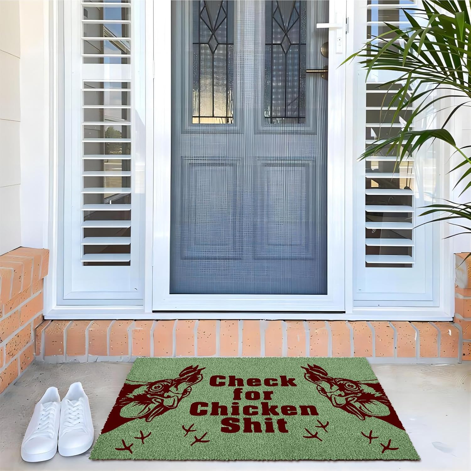 Doormat Check for Chicken Shit Welcome Mats for Front Door Non Slip Mats Indoor Outdoor Decor Floor Mat Entrance Rug, 23.6X15.7 Inches, 6mm Thick,Green